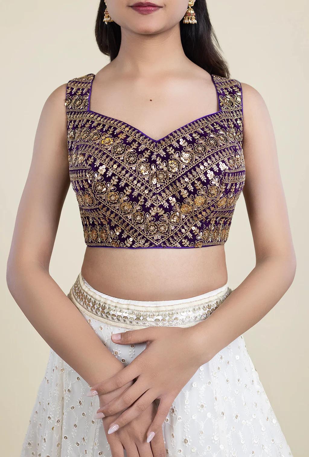 Baingani Purple with Gold Sequence Embroidered Blouse