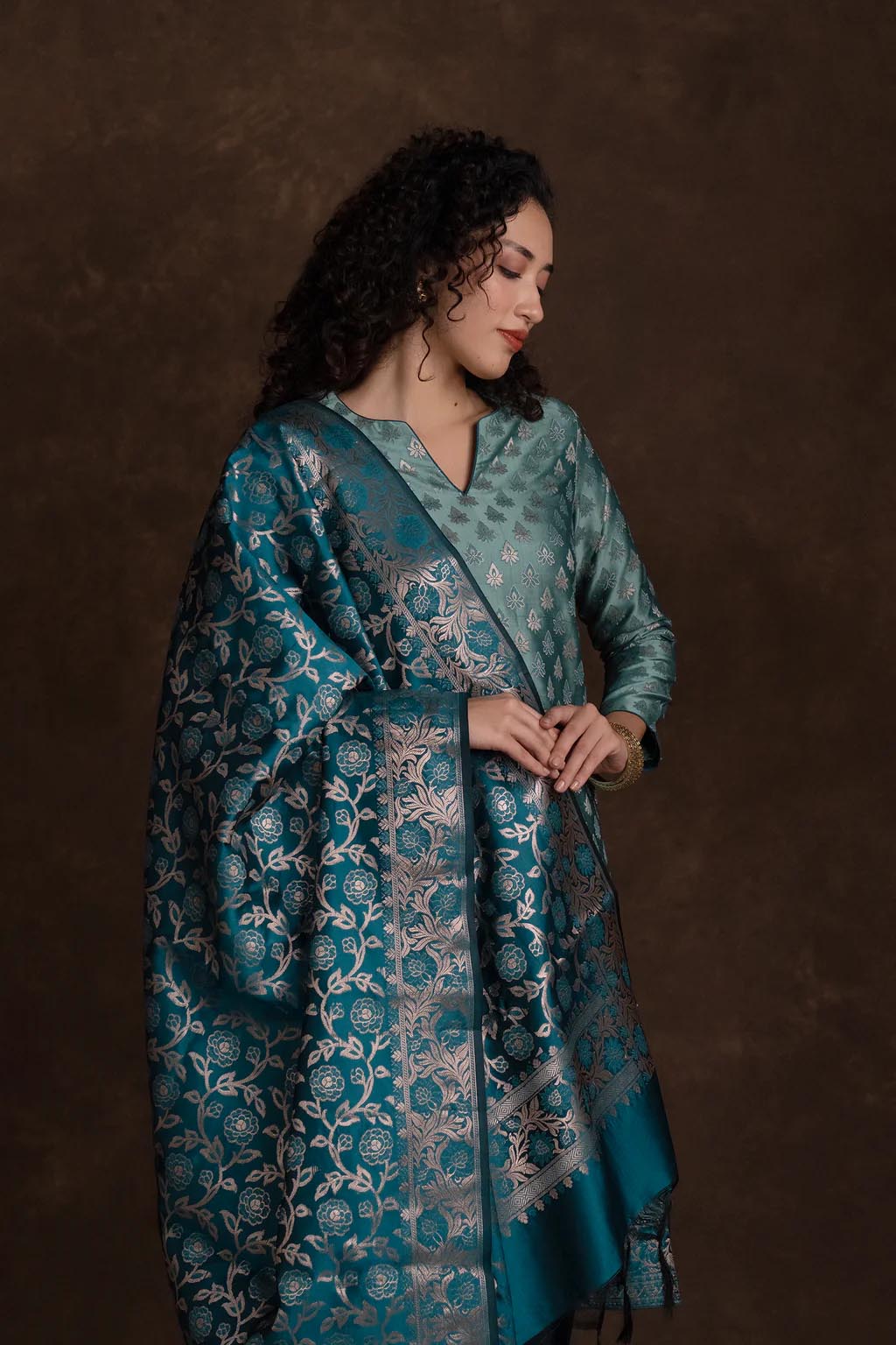 Light Sea Green Zari Motif Kurta Set