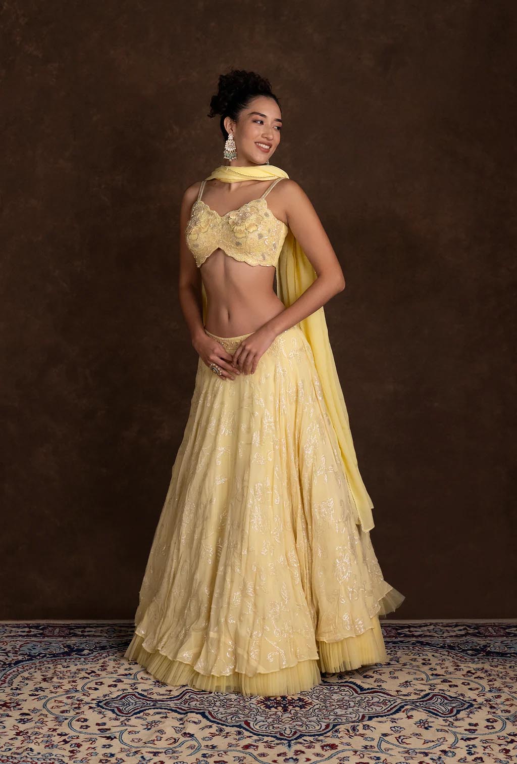 Iris Pastel Yellow Sequined Embroidery Lehenga Set