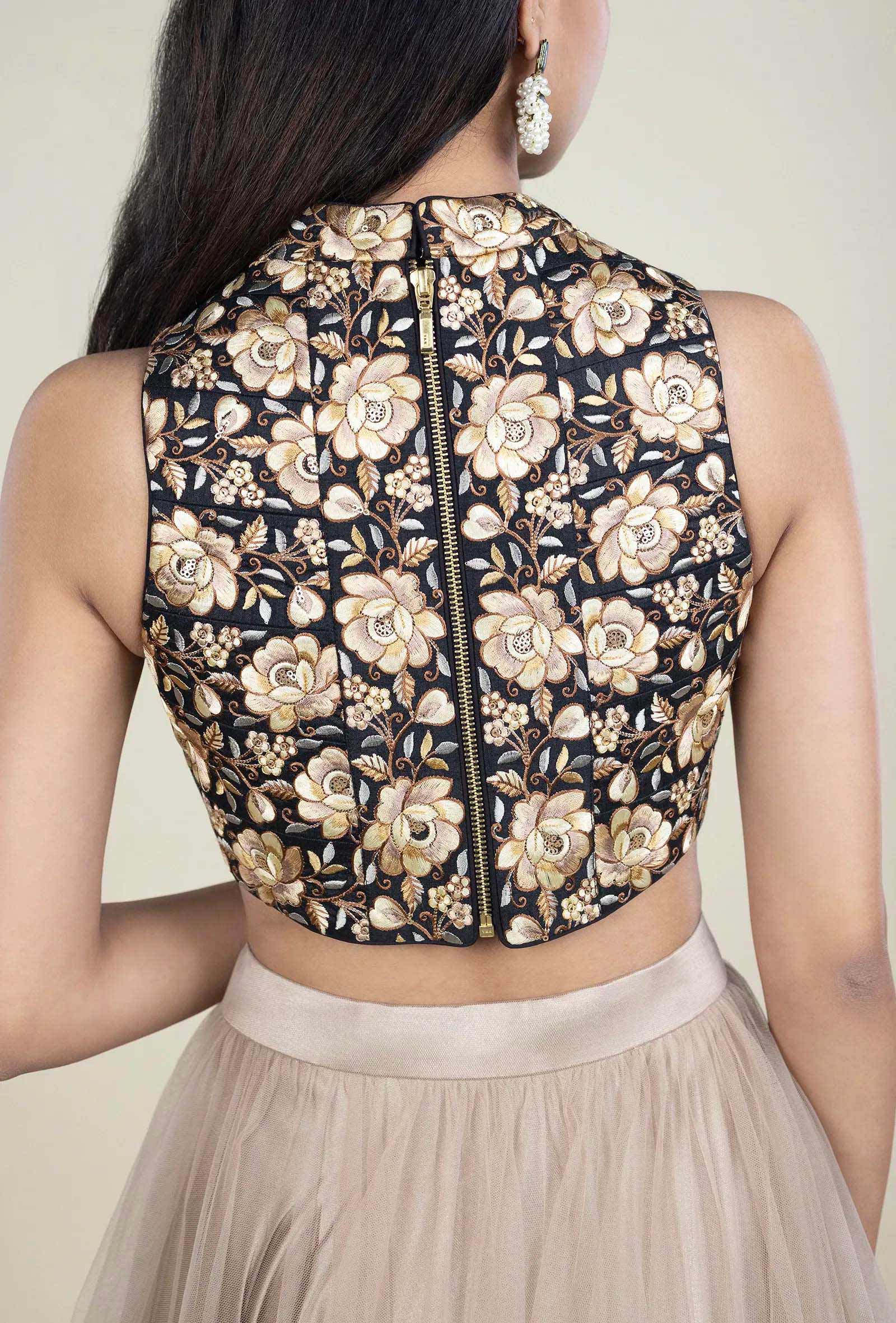 Black Floral Heavy Embroidery Blouse
