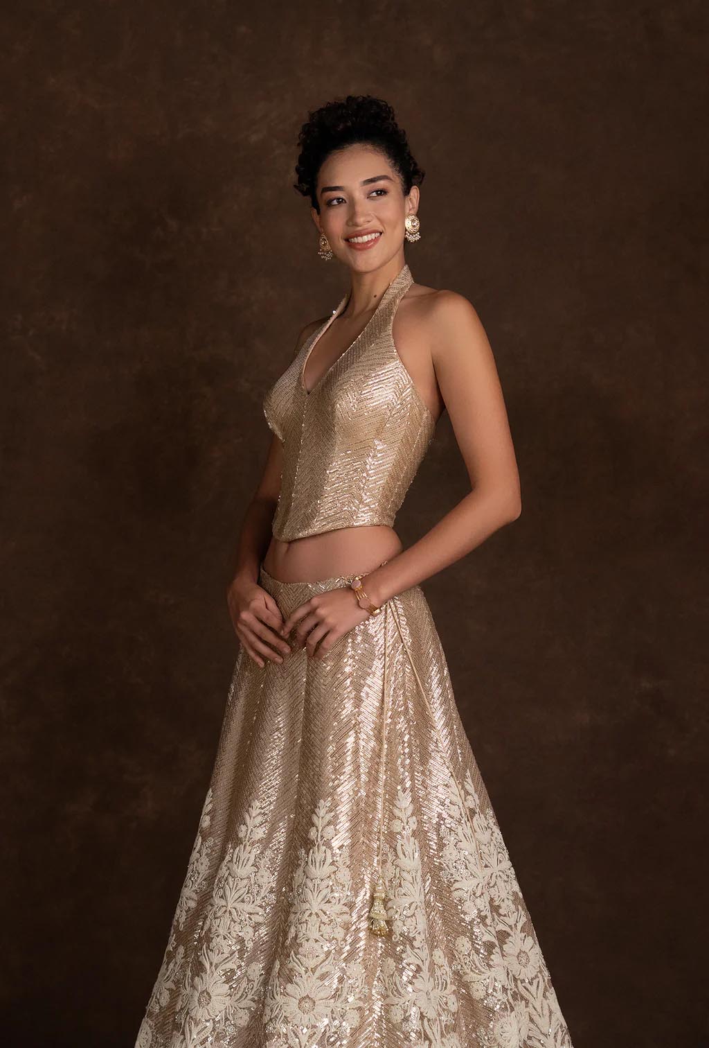 Ferne Contemporary Corset Lehenga with Sequins and Stonework