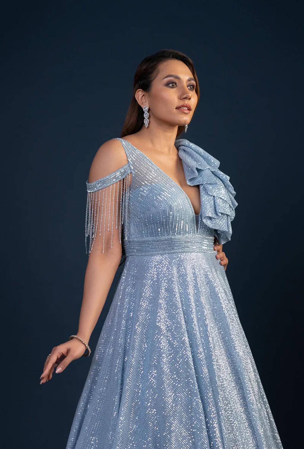 Ophelia Powder Blue Ruffle Sleeve Gown
