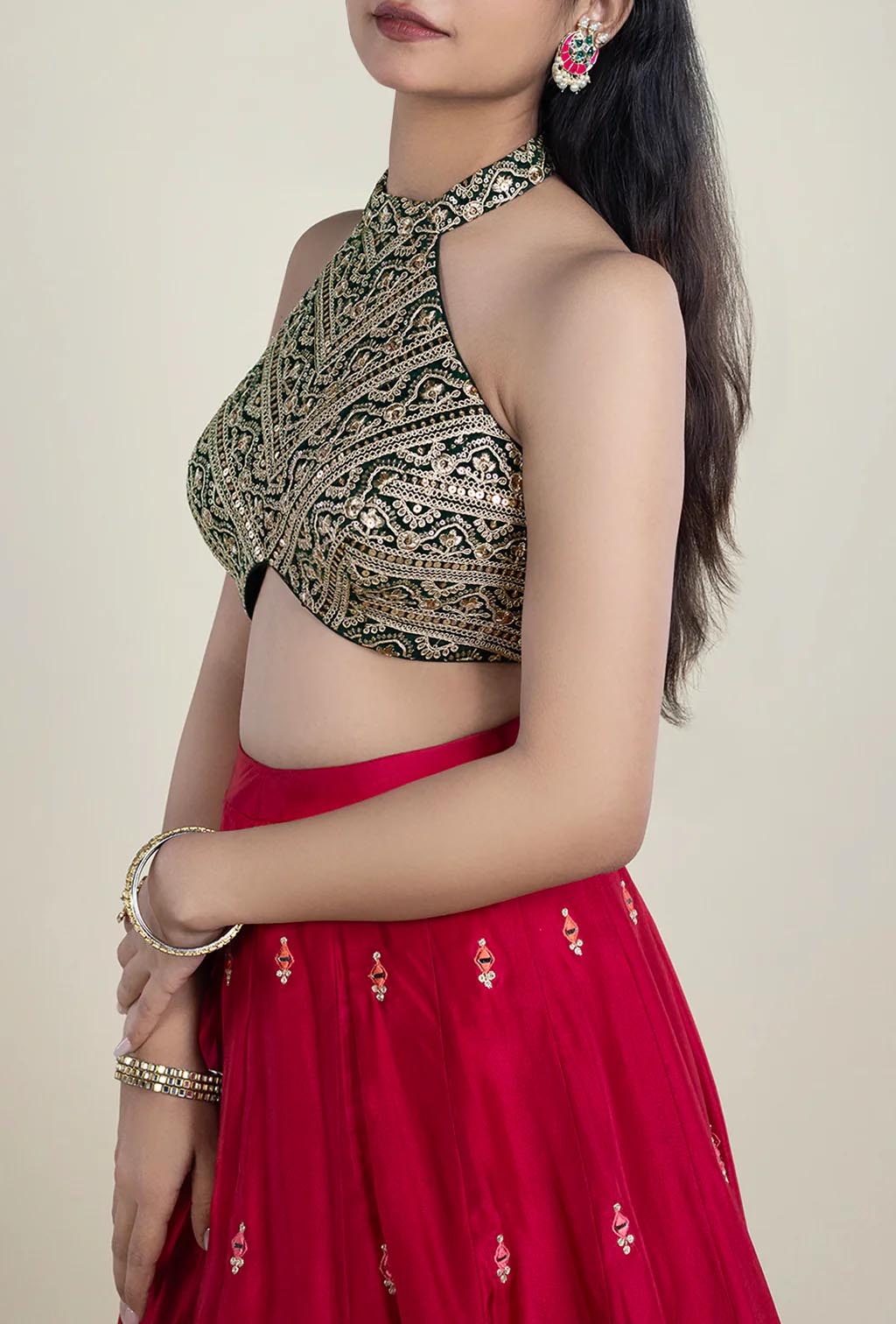 Gold Sequence And Zari  Hand Embroidery Work Blouse