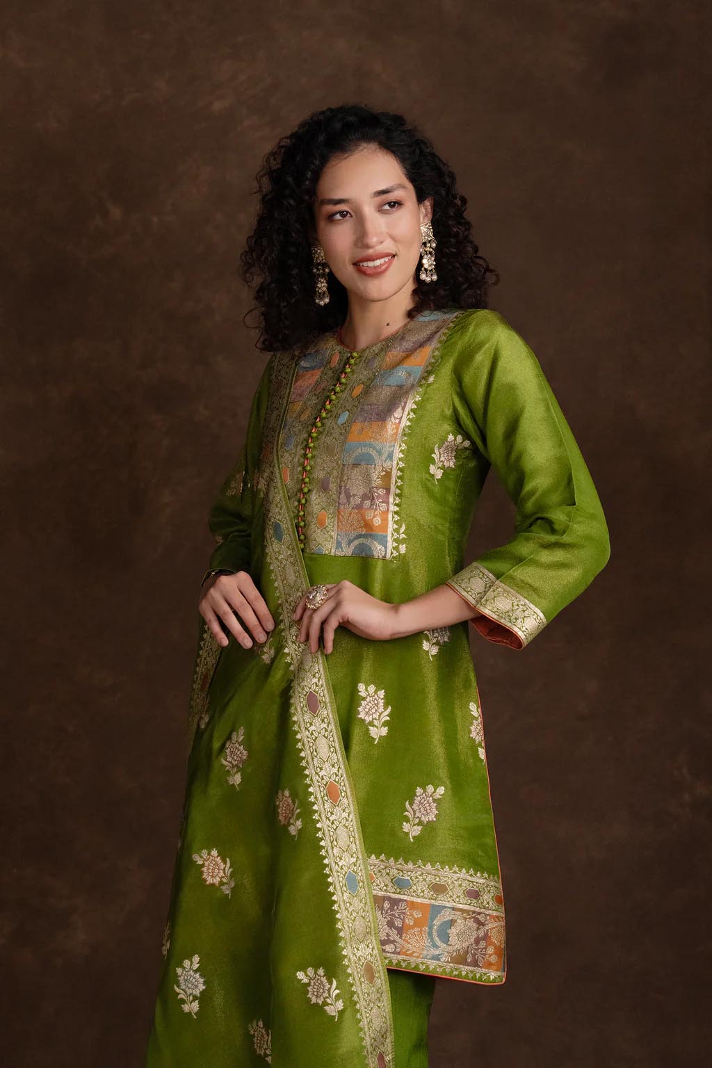 Embroidered Kurta Set with Artisanal Yoke