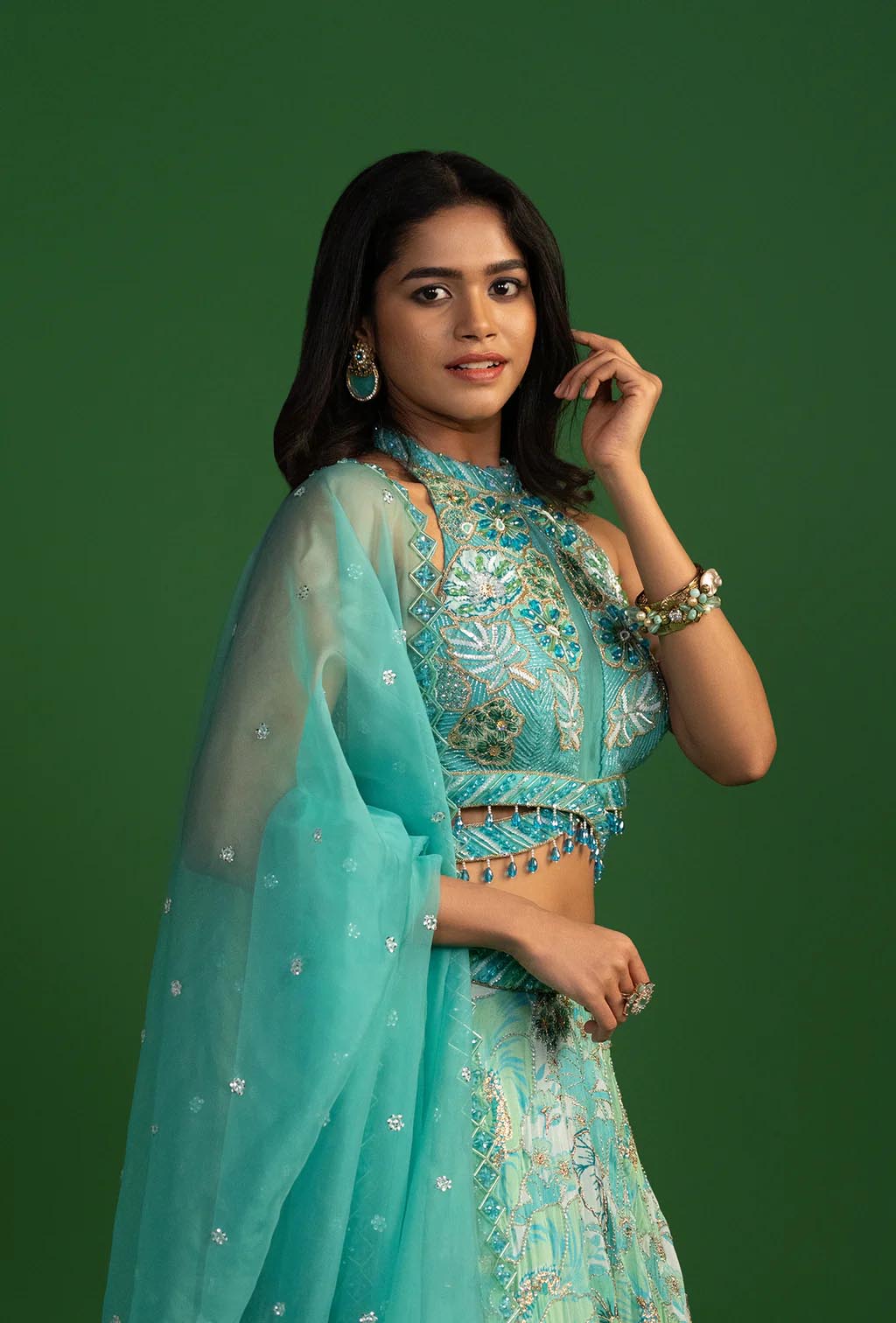 Atlantis Aquamarine Blue  Lehenga with Embellished Blouse Set