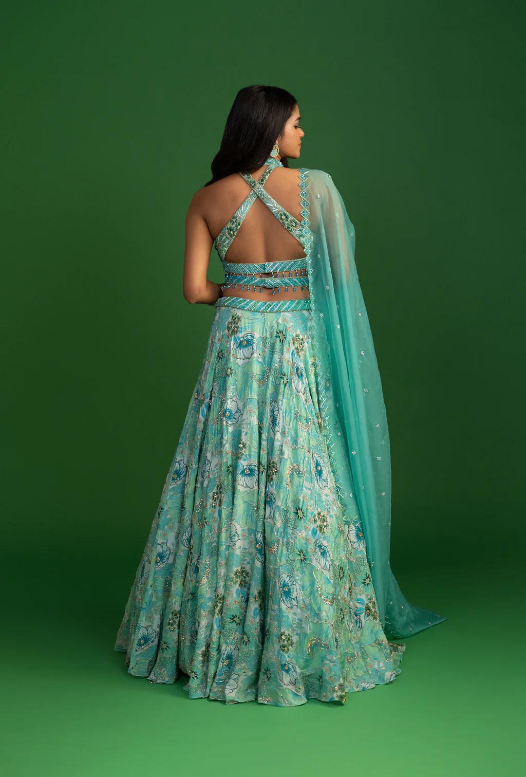 Atlantis Aquamarine Blue  Lehenga with Embellished Blouse Set
