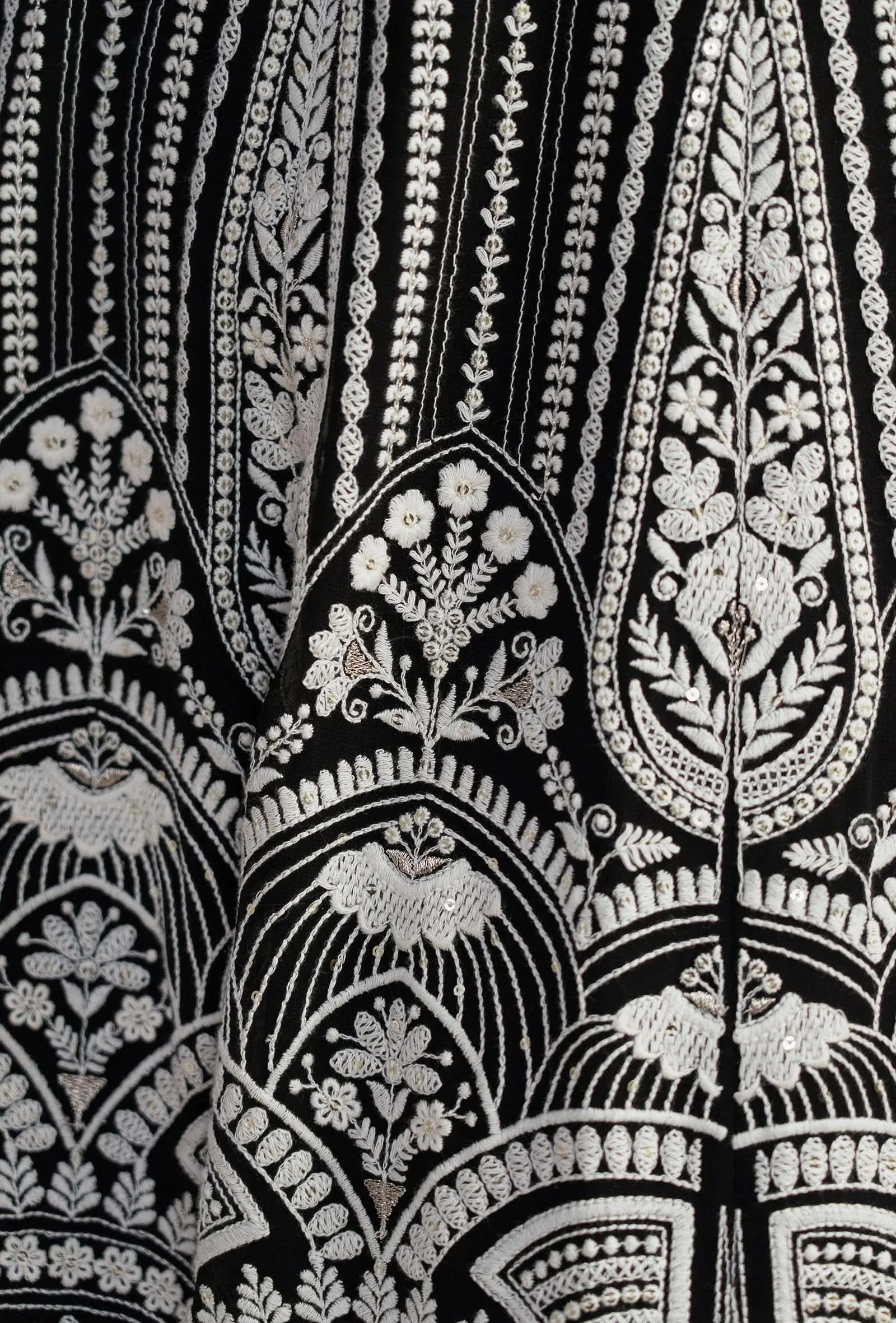 Regalia Black Ruffled Blouse with Chikankari Handwork Lehenga & Choker Dupatta