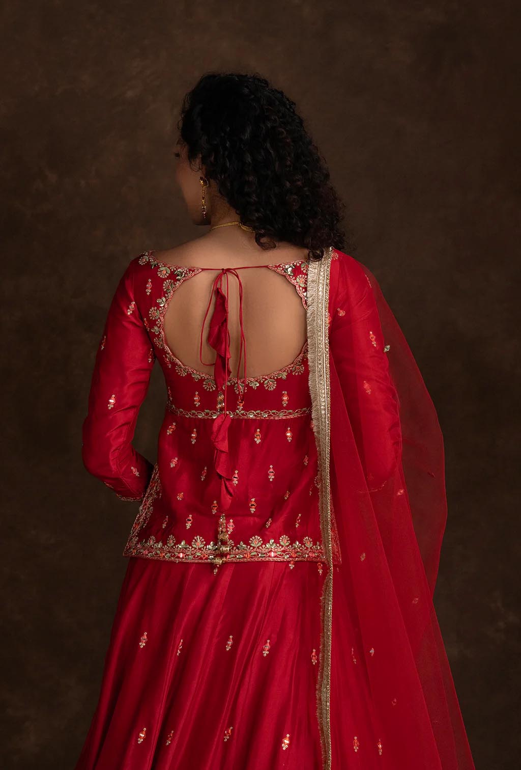 Raya Red Peplum Jacket Zariwork Lehenga Set with Net Dupatta