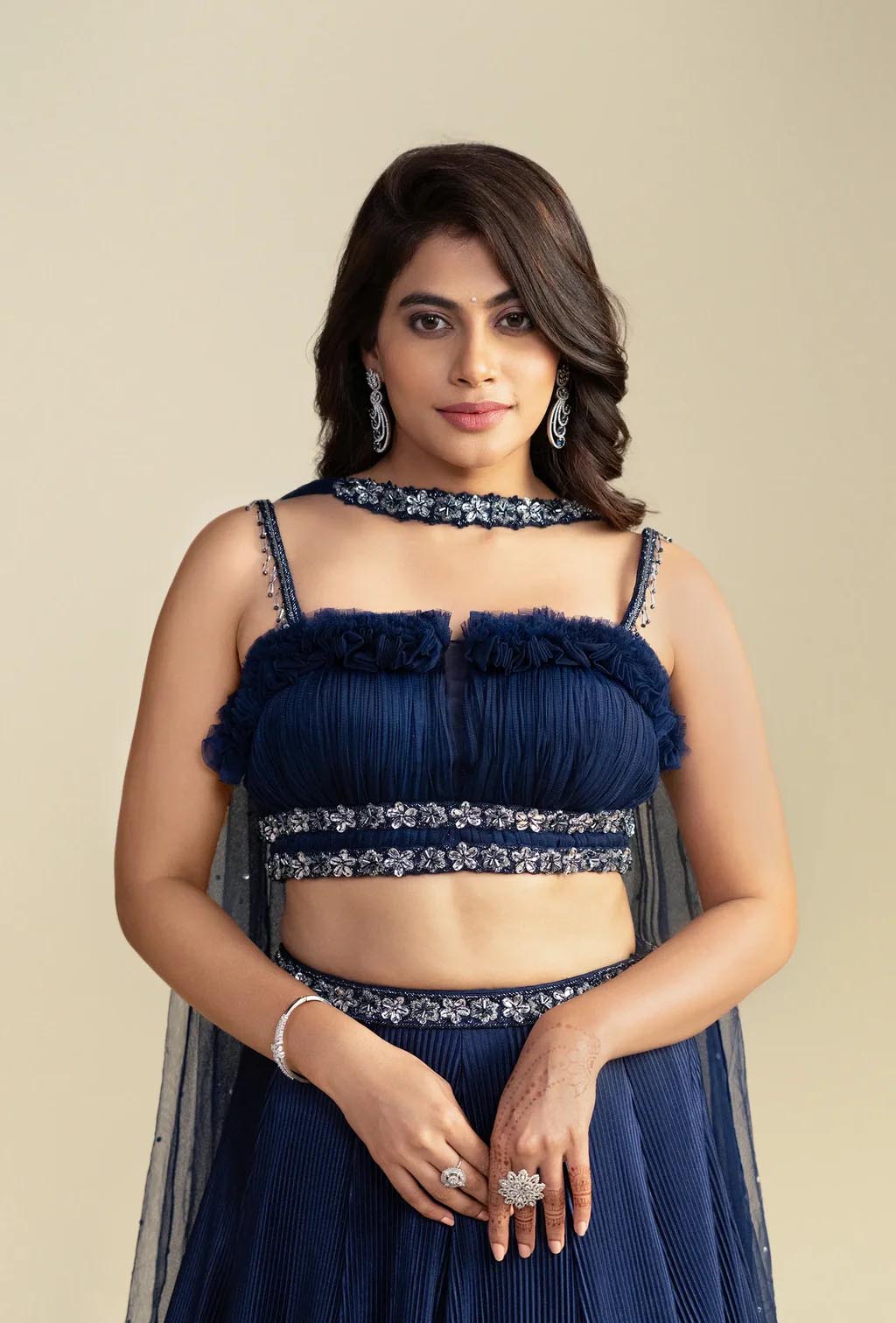 Nocturne Navy Blue Ruffled Lehenga Set