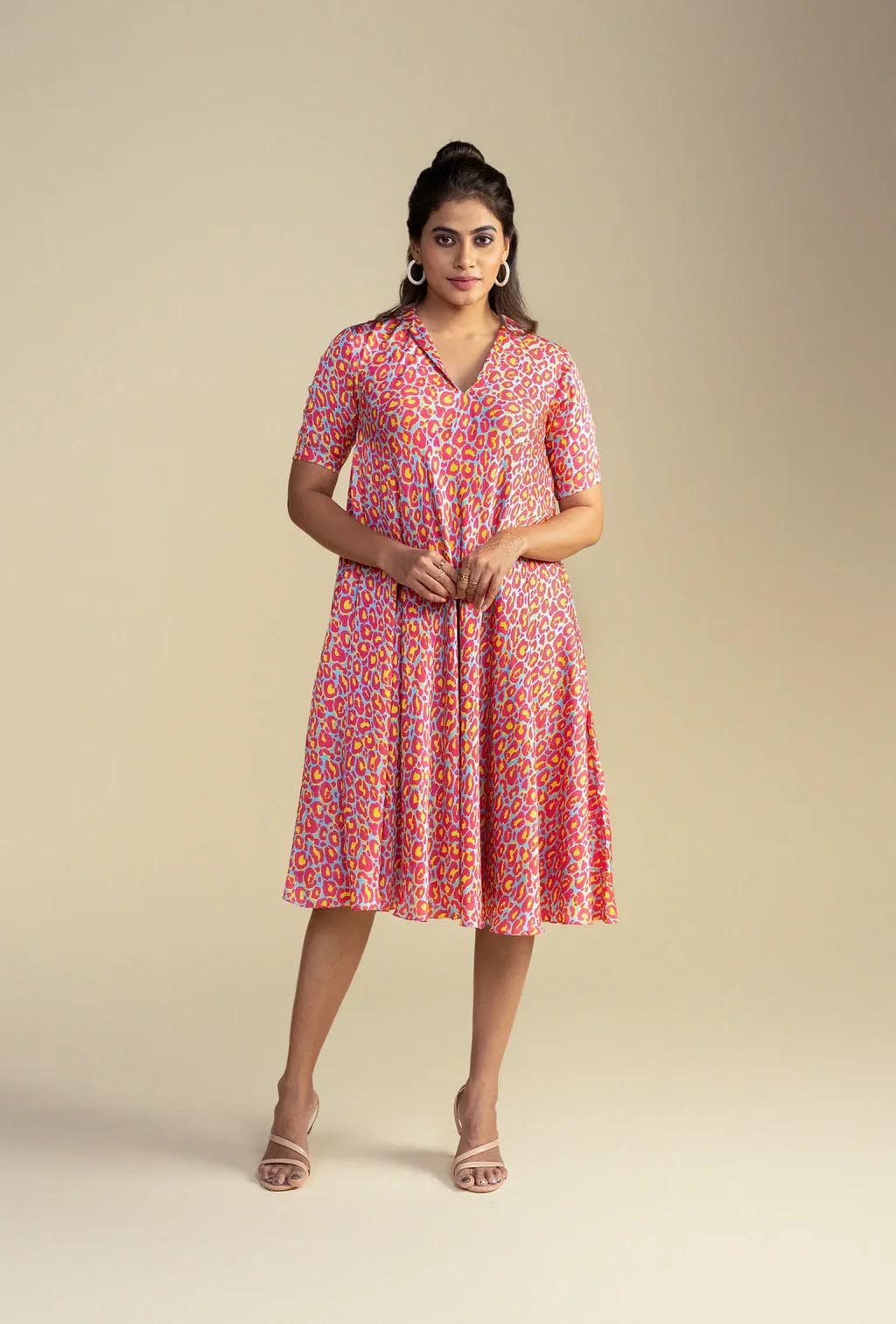 Rani Pink Modal Satin A-line Dress