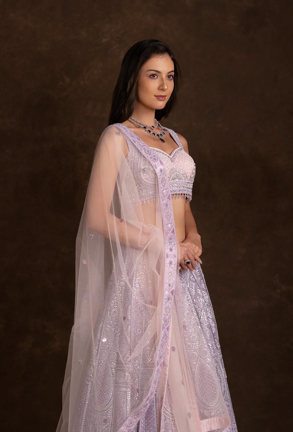Delilah Lavender Lehenga Set with Embellished Crystal and Stonework