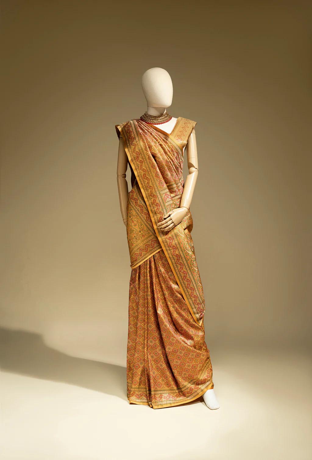 Mustard Yellow Floral work Patola Saree