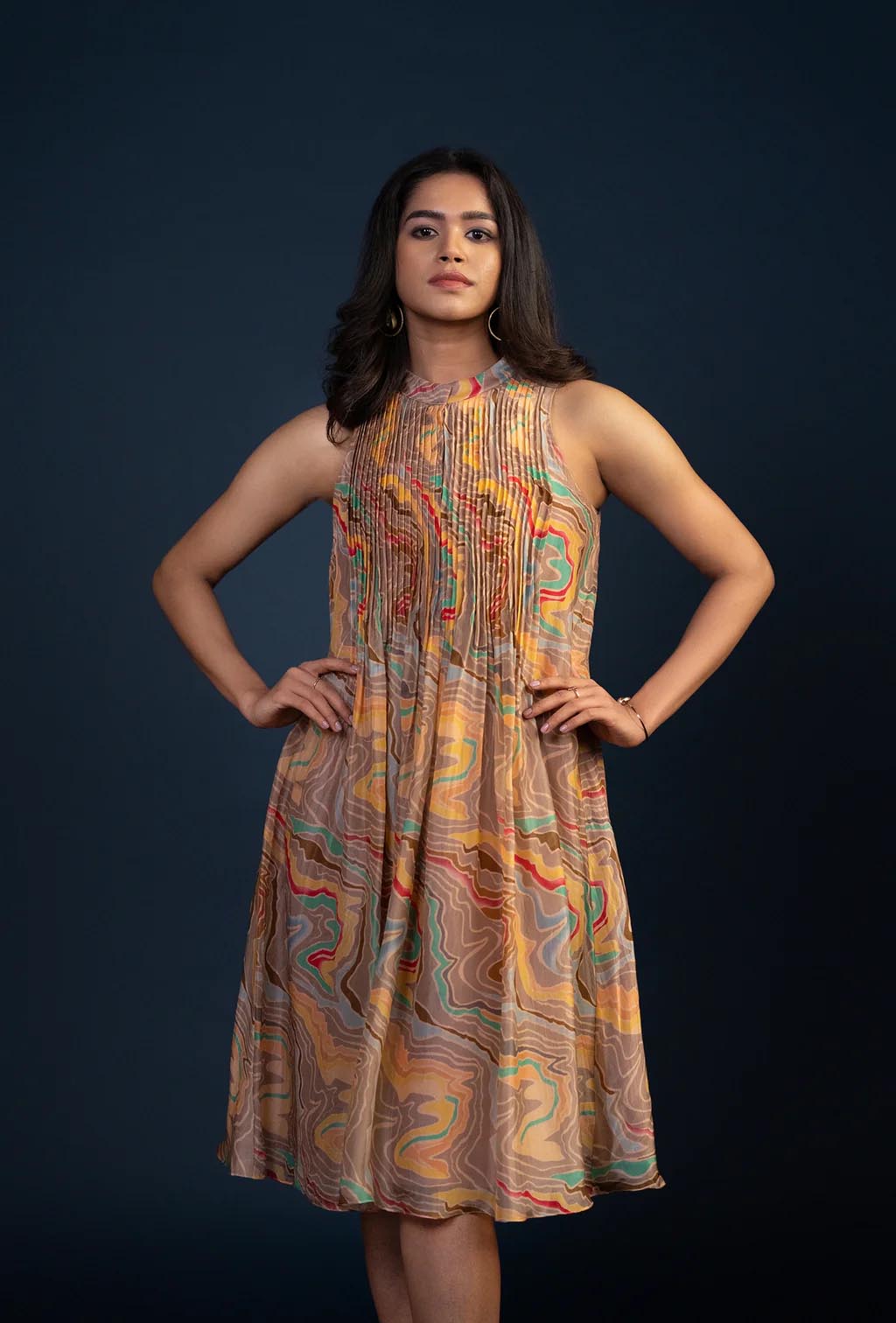 Multicolor A-Line Geometric Print Dress