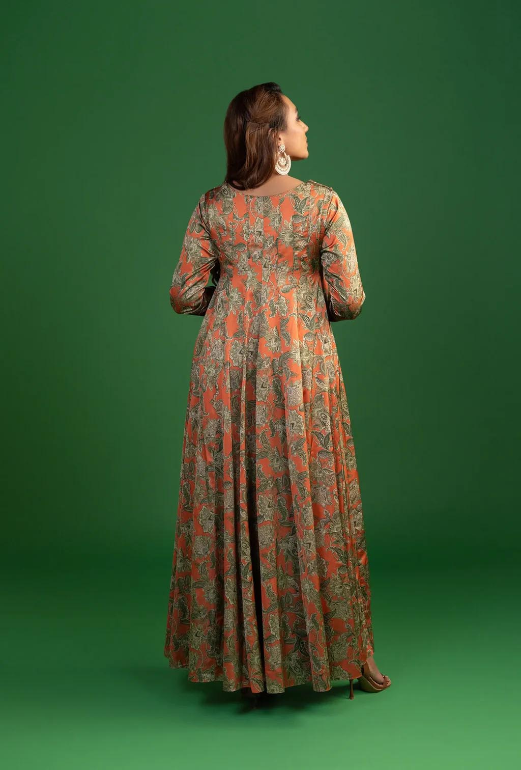 Orange Floral Anarkali Dress