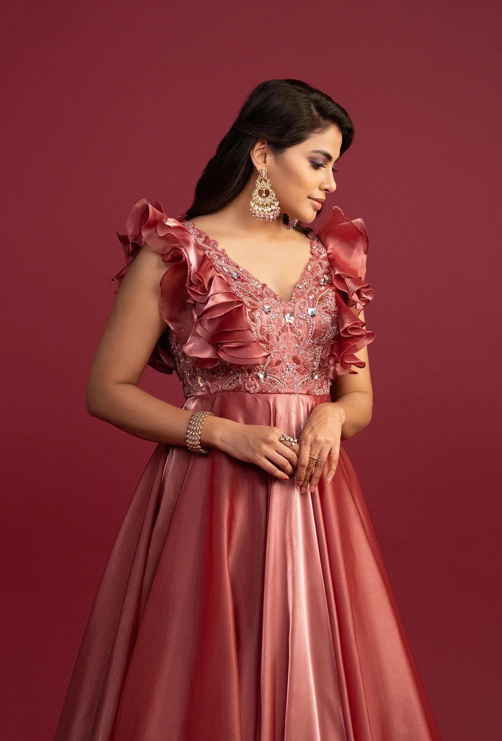 Ruby Dusty Red Glass Tissue Gown