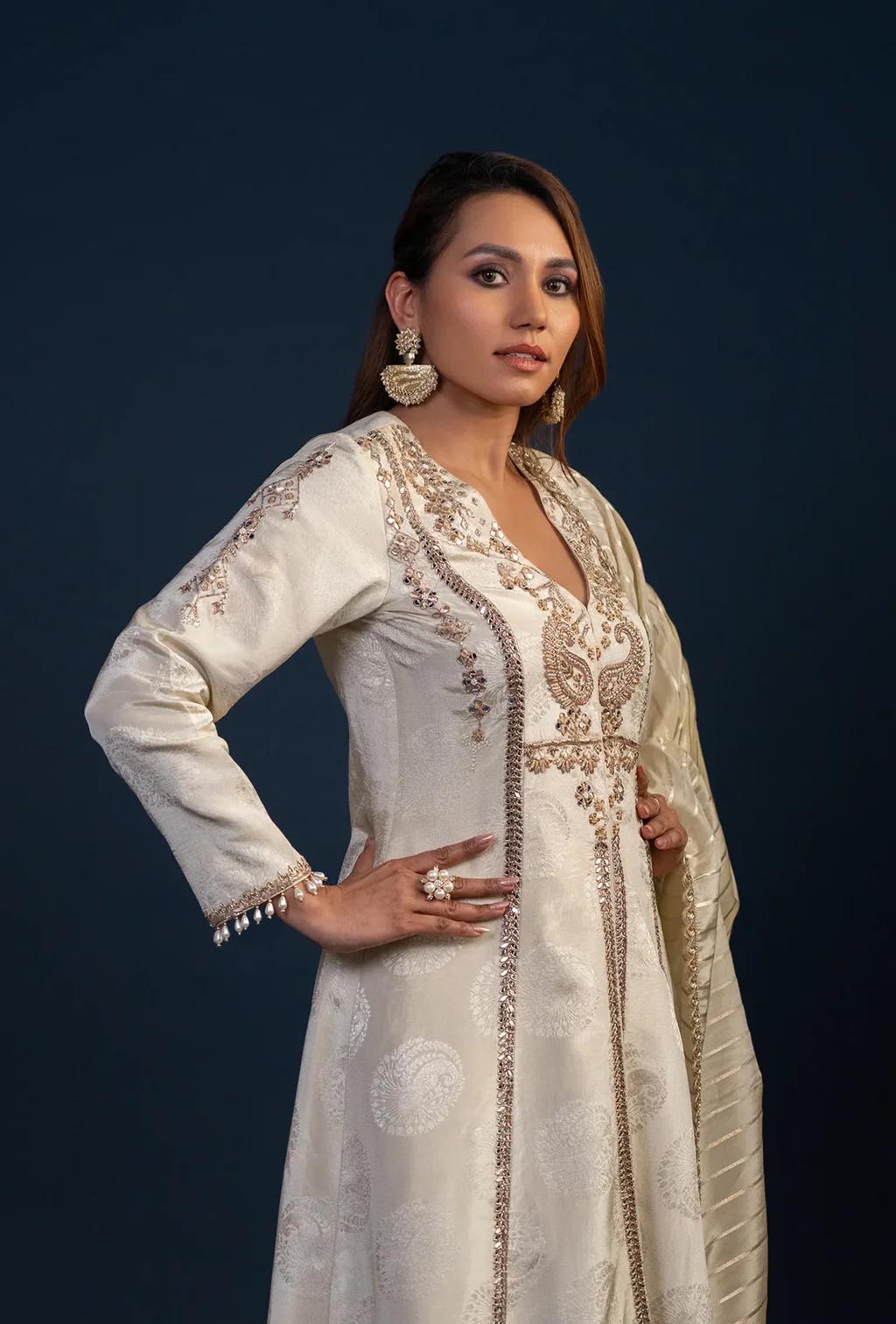 Ivory and Golden Zardozi Anarkali Set