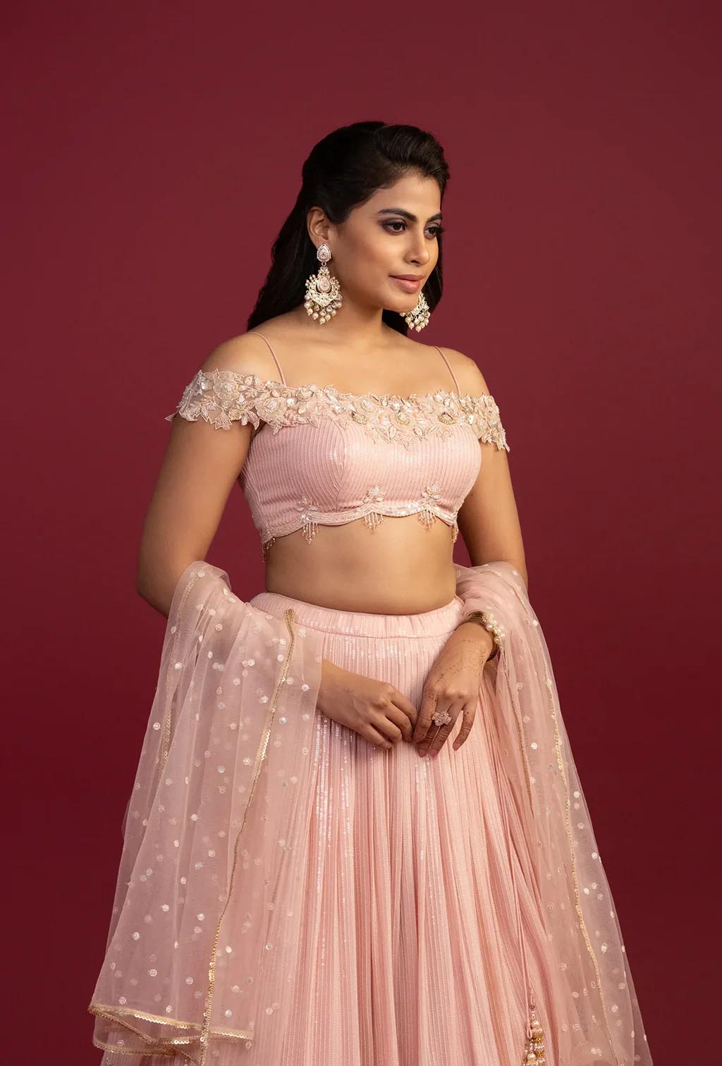 Topaz Peach Cold Shoulder Lehenga Set
