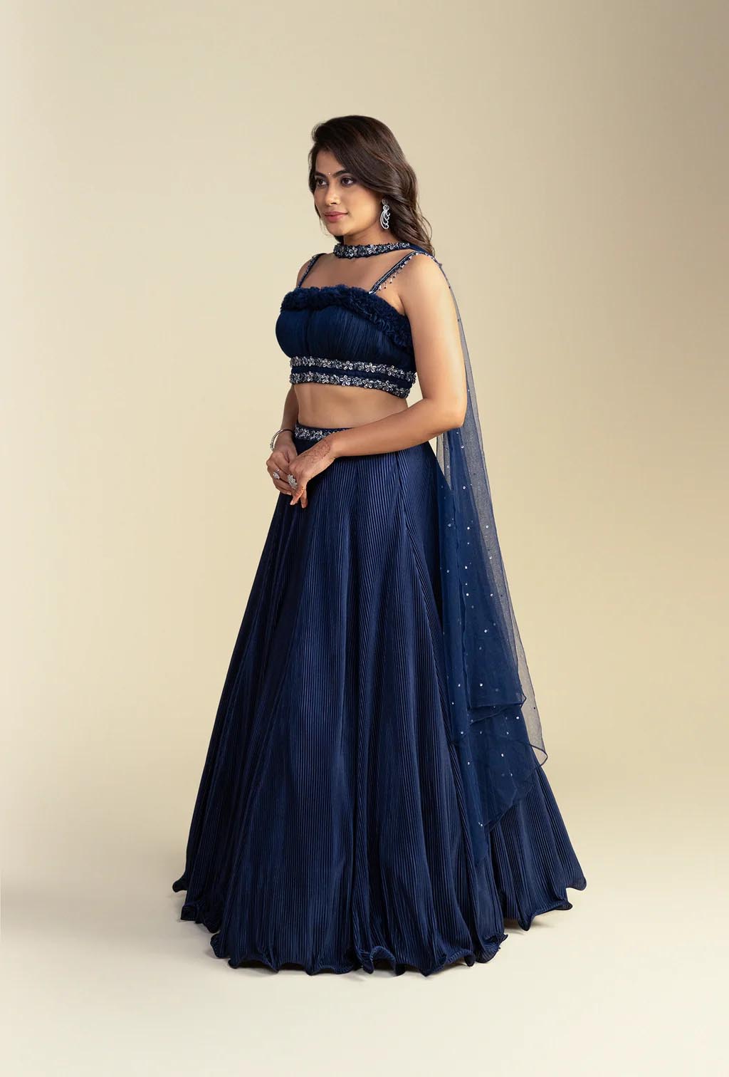 Nocturne Navy Blue Ruffled Lehenga Set