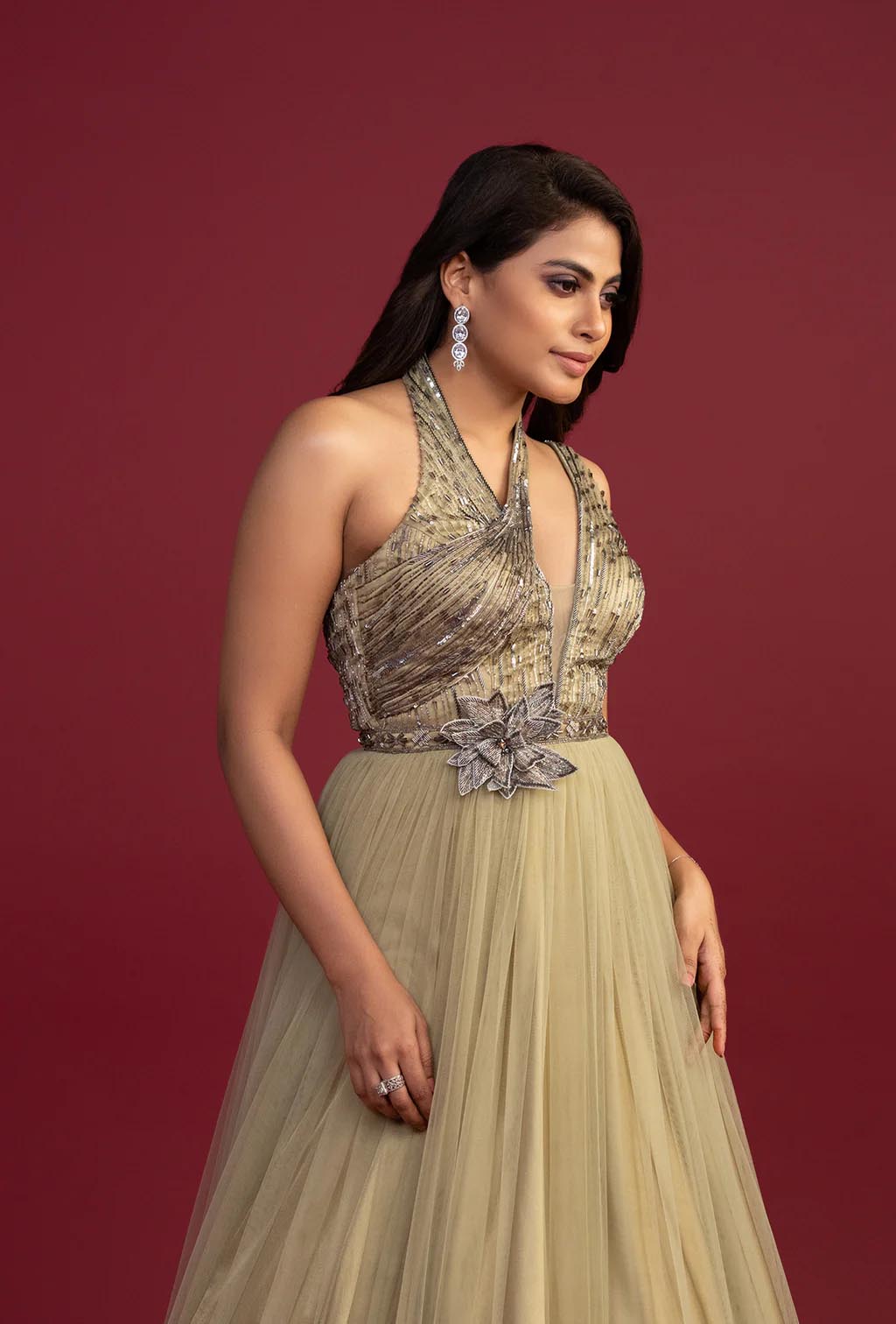 Gloria Shimmer Green Cut Dana & Sequins Gown