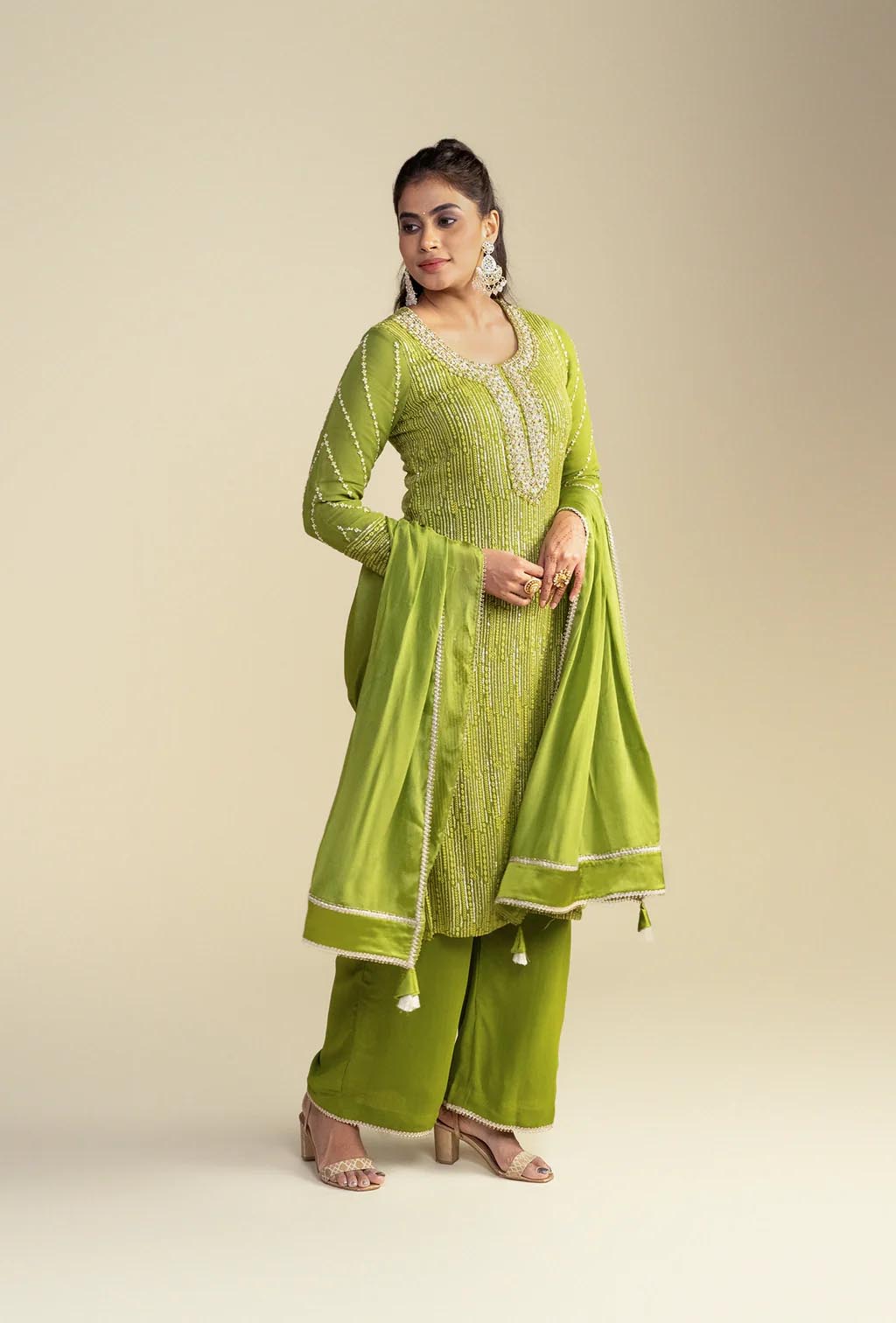 Pear Green Ethnic Kurta Set With Resham Work