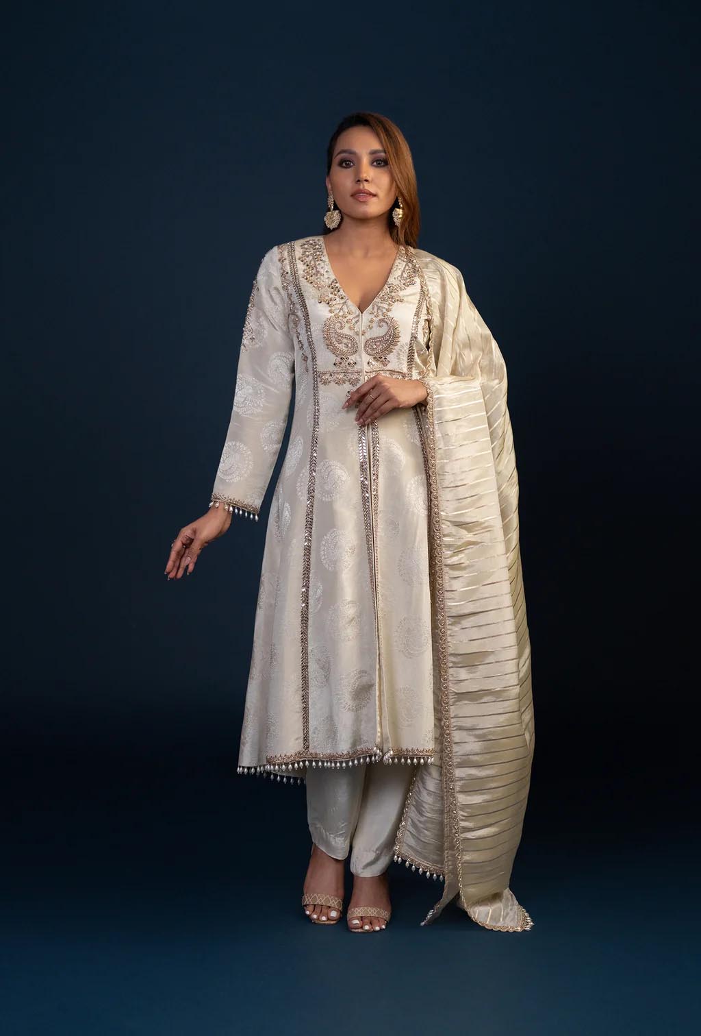 Ivory and Golden Zardozi Anarkali Set
