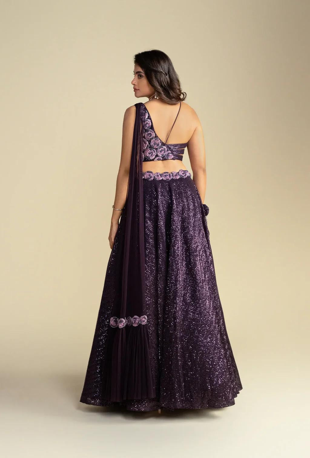 Zinnia Deep Purple Lehenga Set with Attached Dupatta