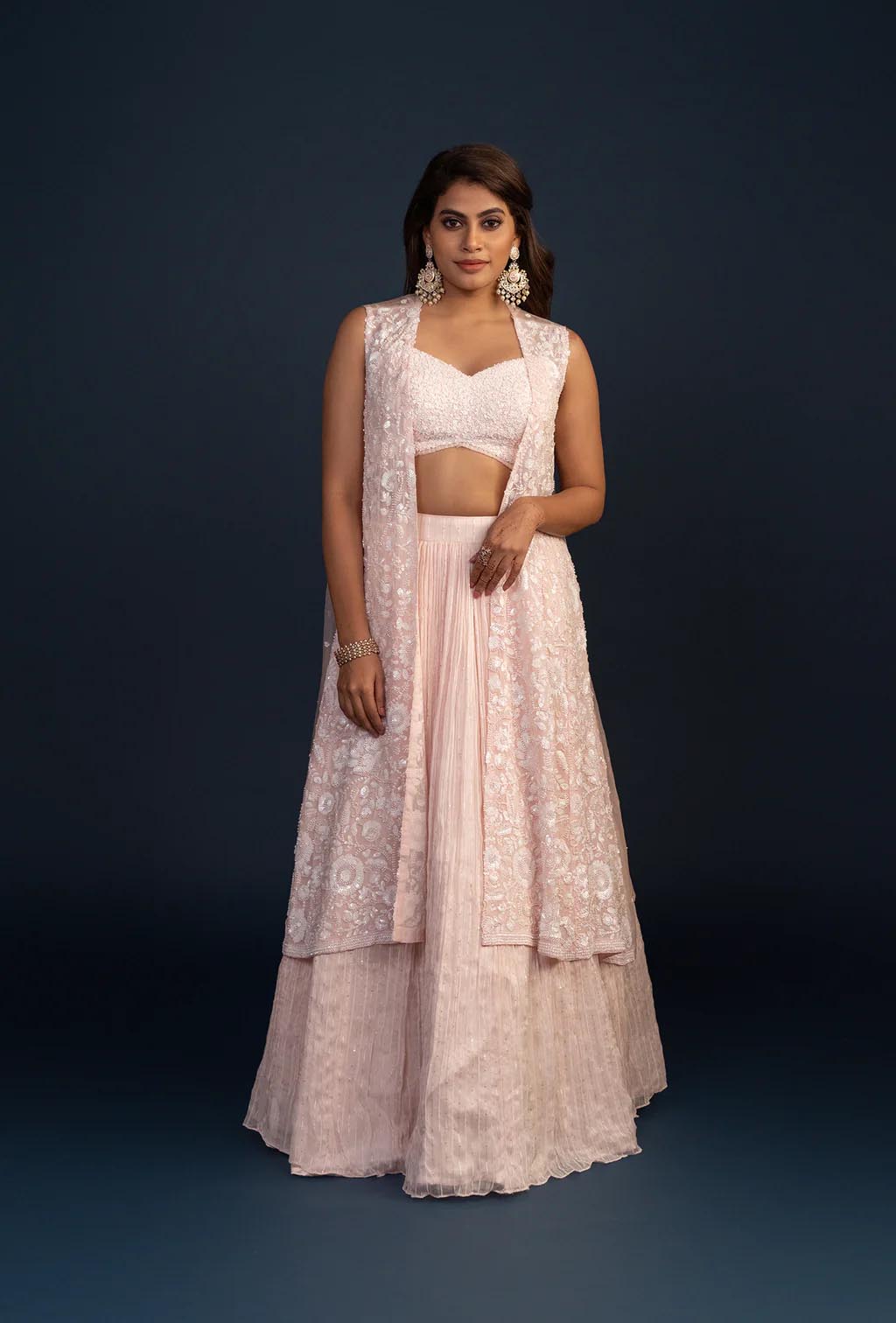 Glacier Peach Three piece Embroidered Lehenga Set