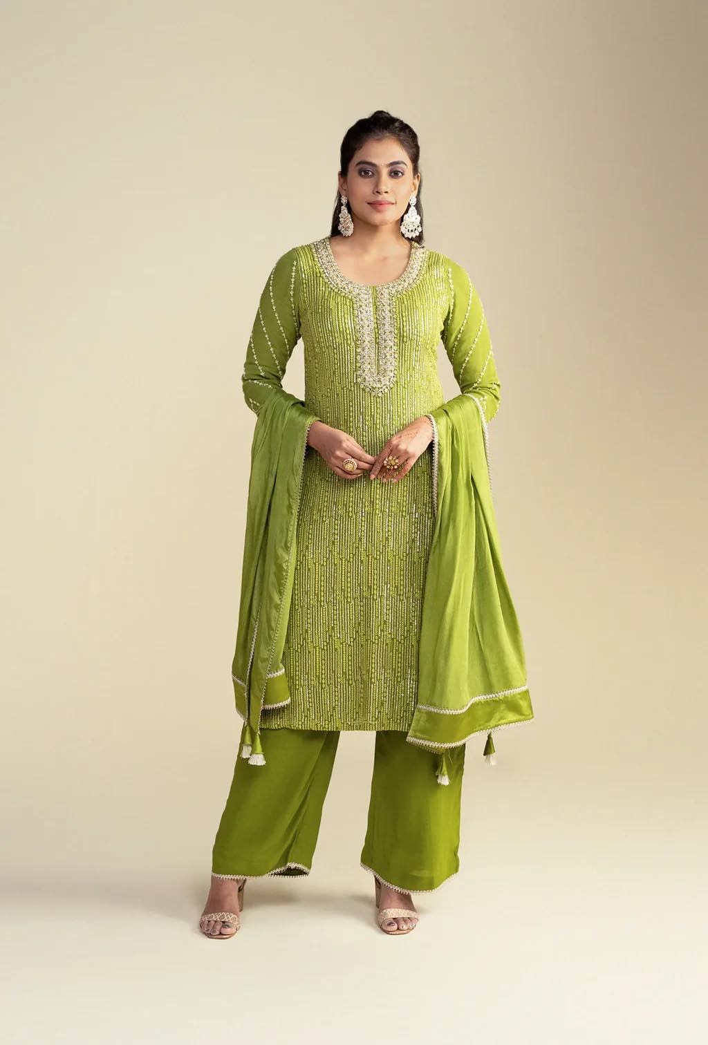 Pear Green Ethnic Kurta Set With Resham Work
