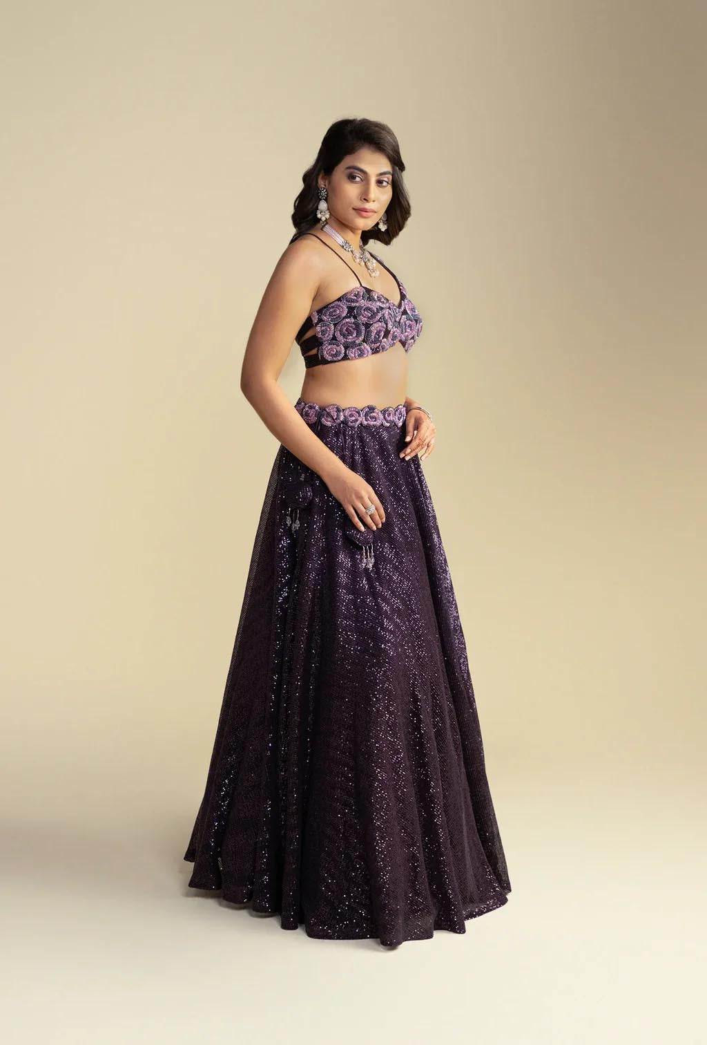 Zinnia Deep Purple Lehenga Set with Attached Dupatta