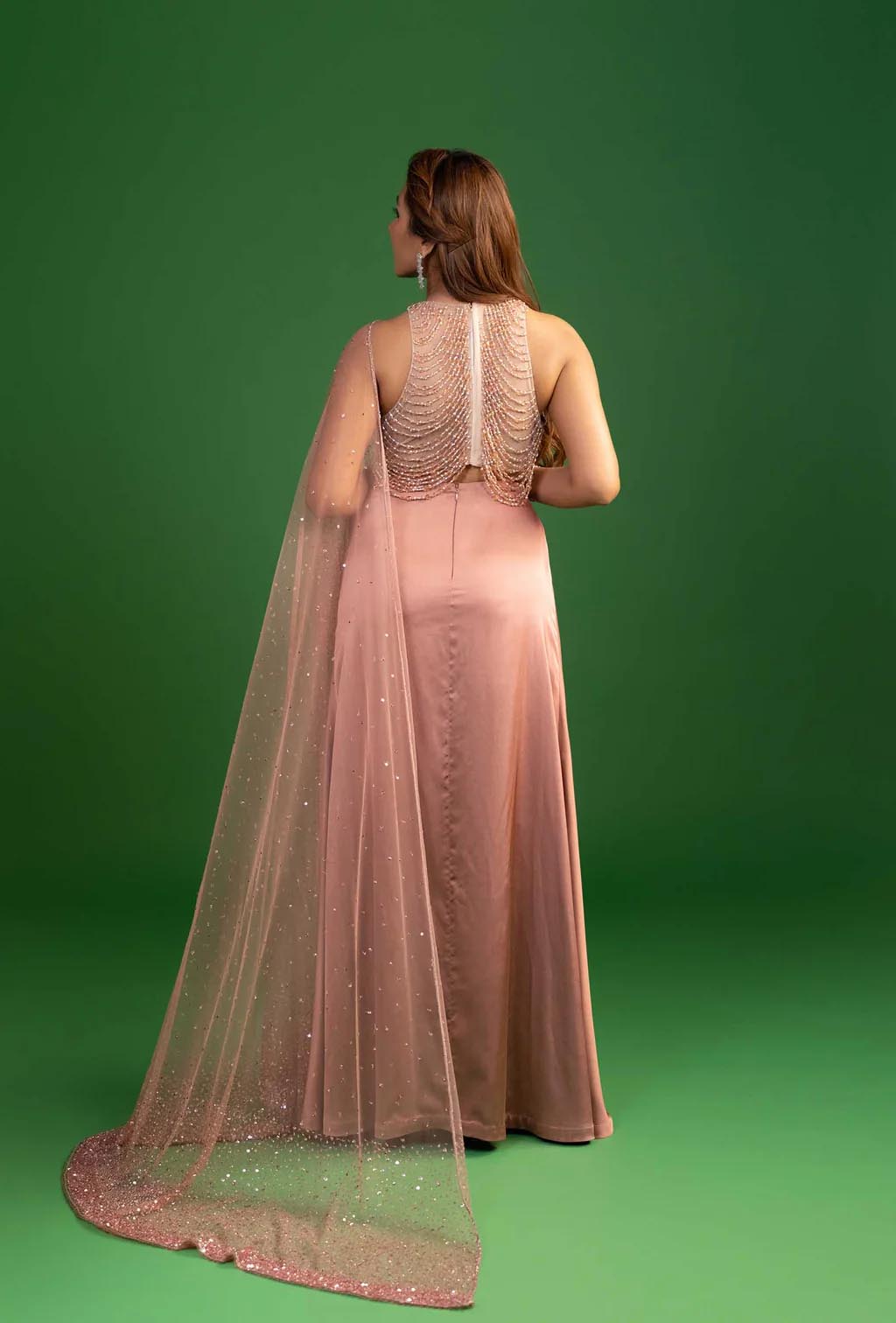 Khwab Tea Rose Pink Pre Draped Saree with Sequined Blouse