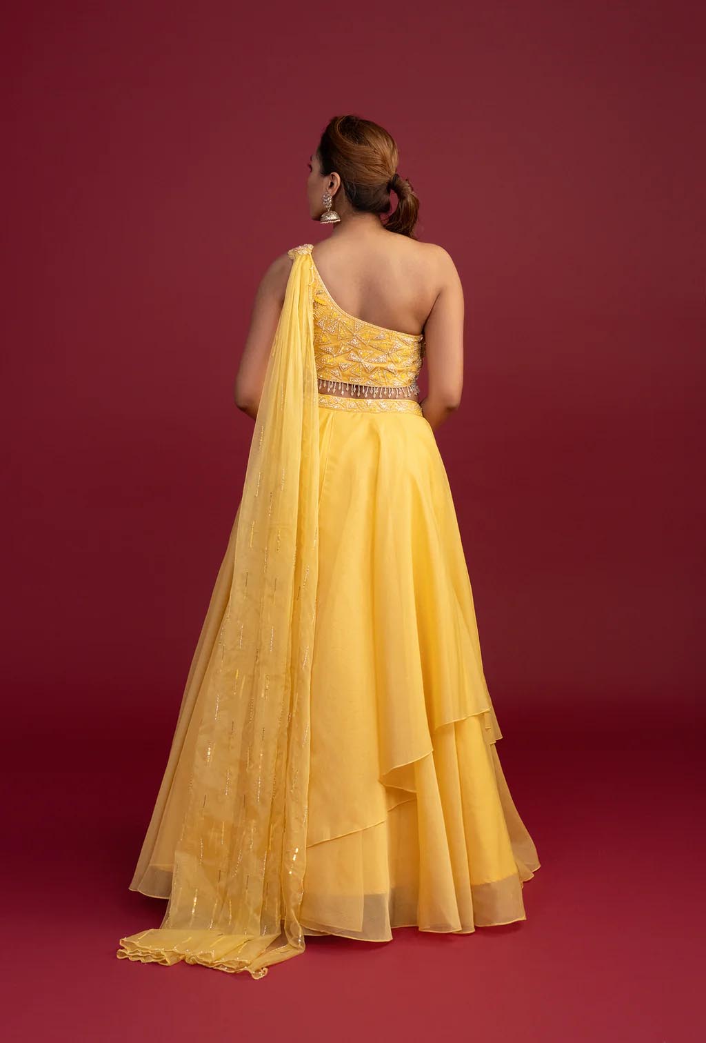 Mariah Yellow Lehenga Set with Attached Dupatta Blouse
