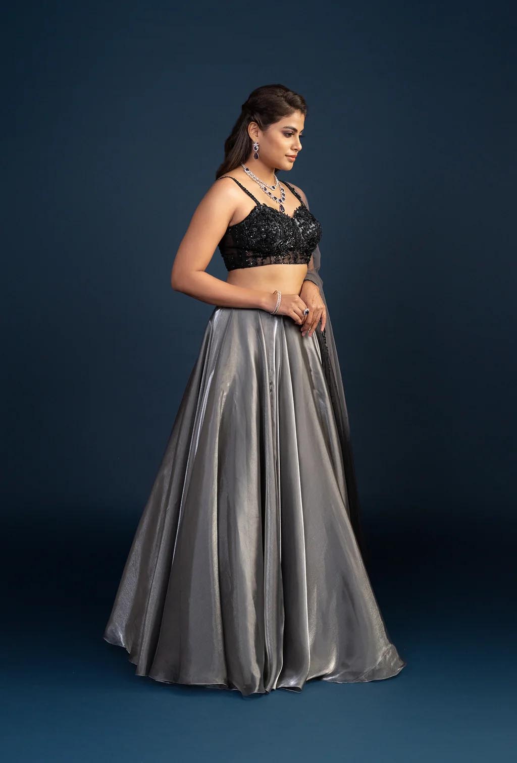 Eve Silver Glam Lehenga with Ombre Dupatta Set