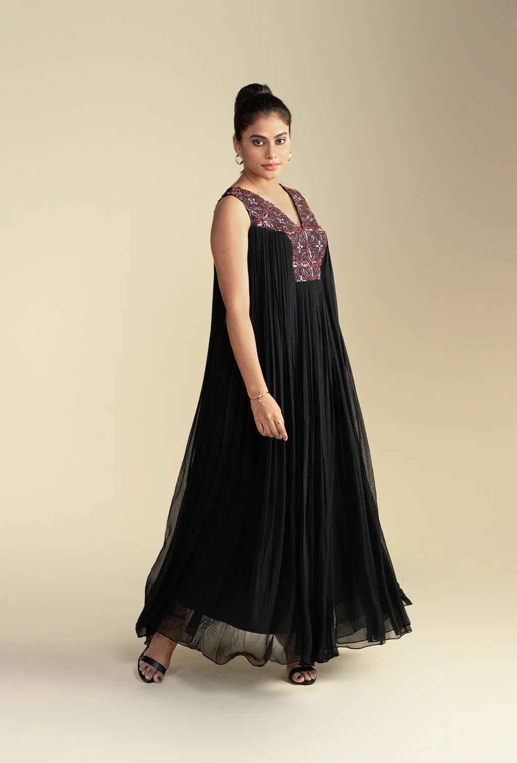 Black Embroidered Floor-Length Dress