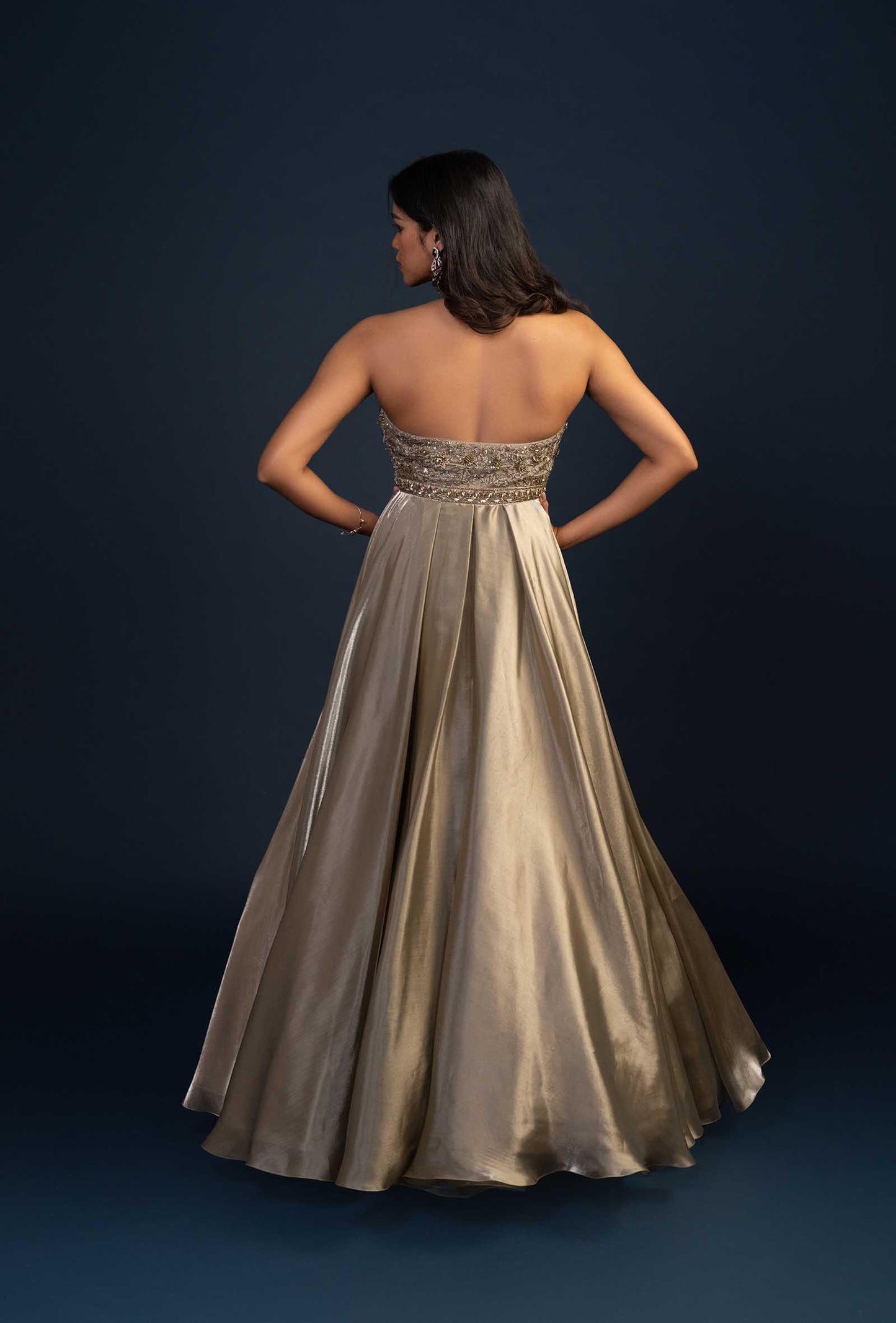 Eleanor Warm Grey Key Hole Neck Gown