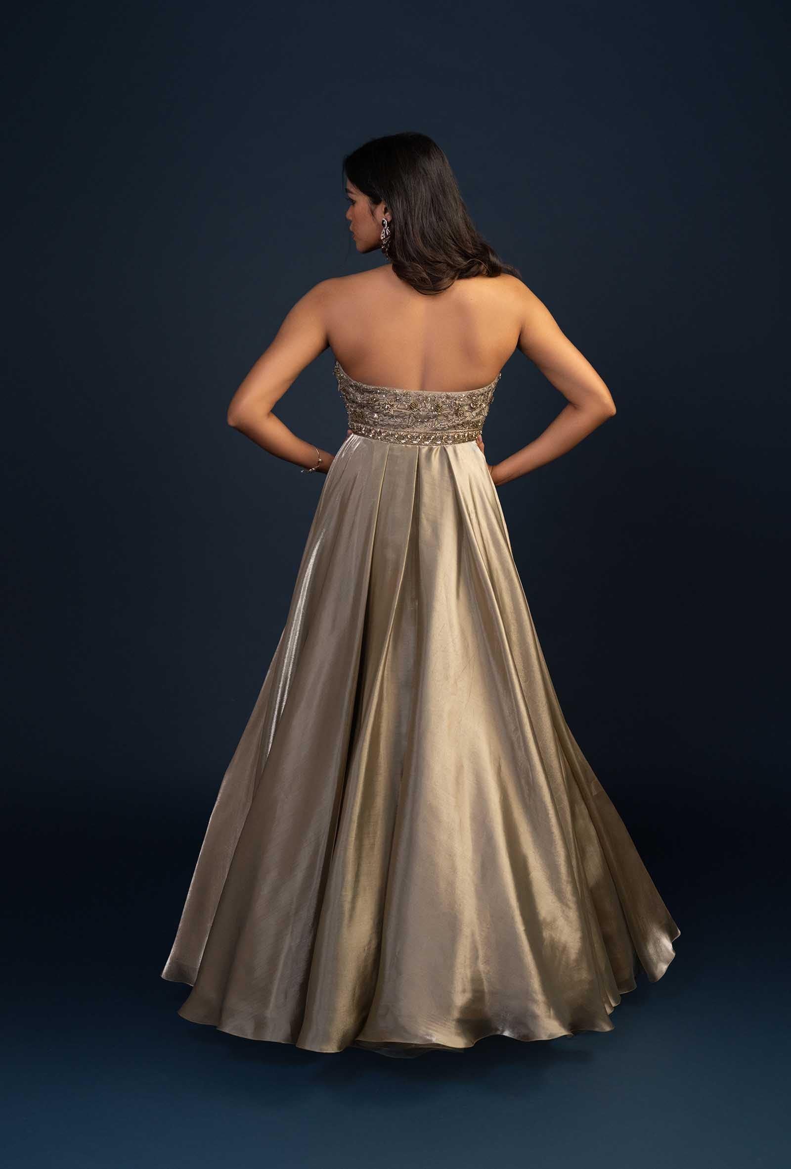 Eleanor Warm Grey Key Hole Neck Gown