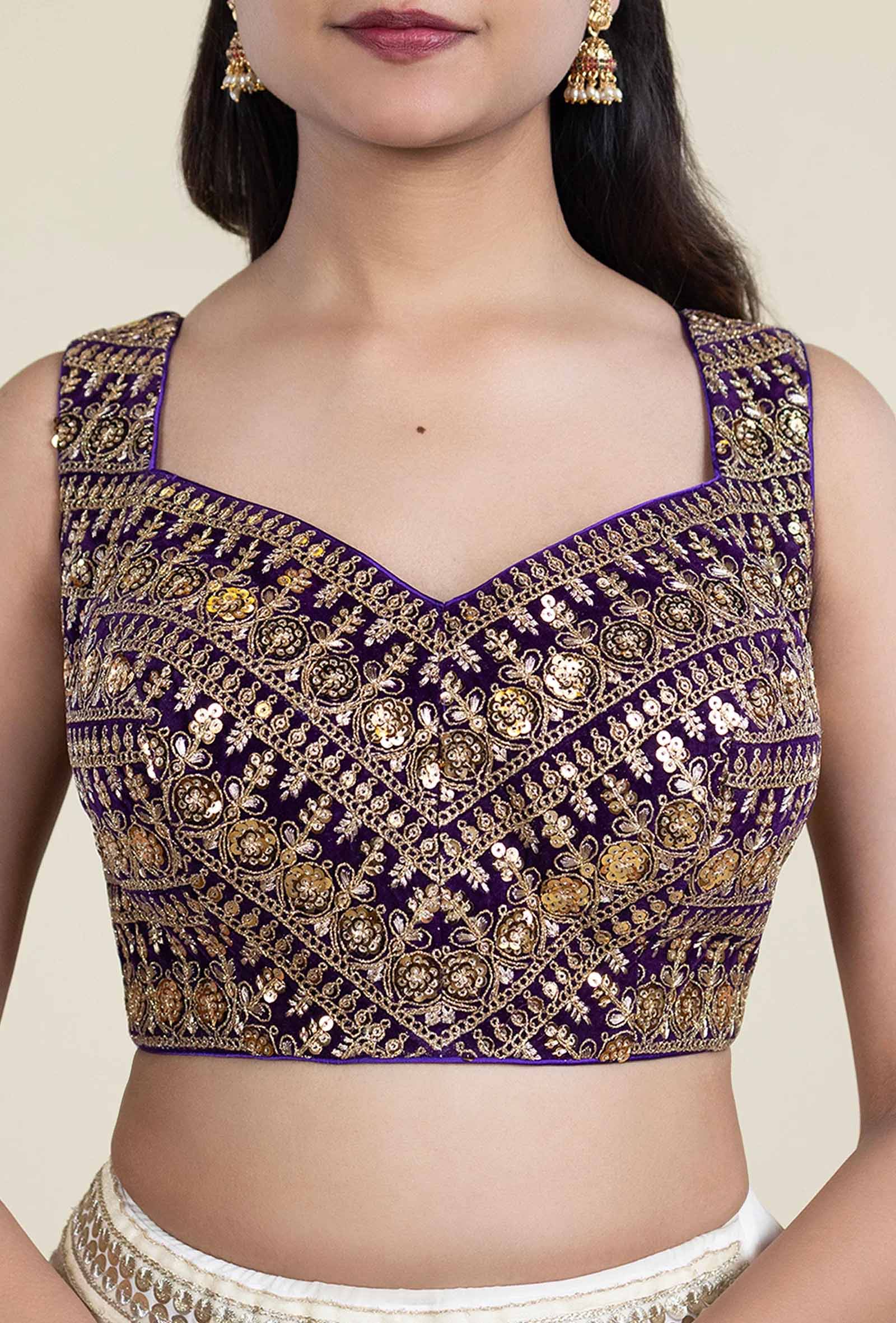 Baingani Purple with Gold Sequence Embroidered Blouse
