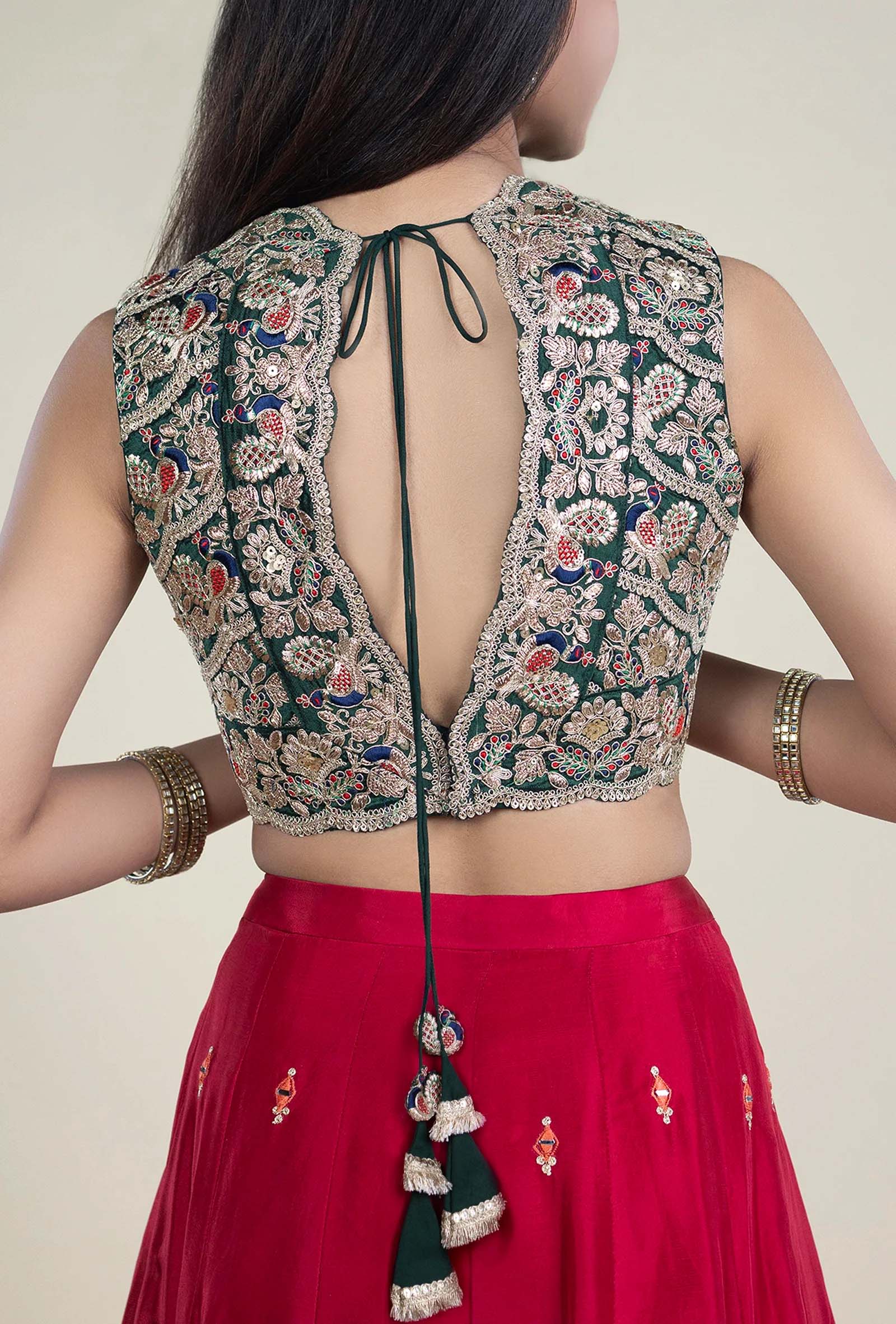 Embrel Green Resham Peacock Embroidery Blouse