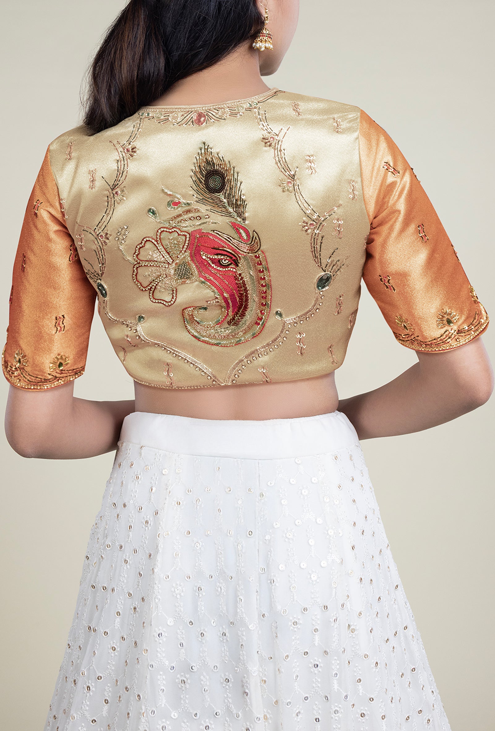 Divine Ganesha Orange & Gold Festive Blouse