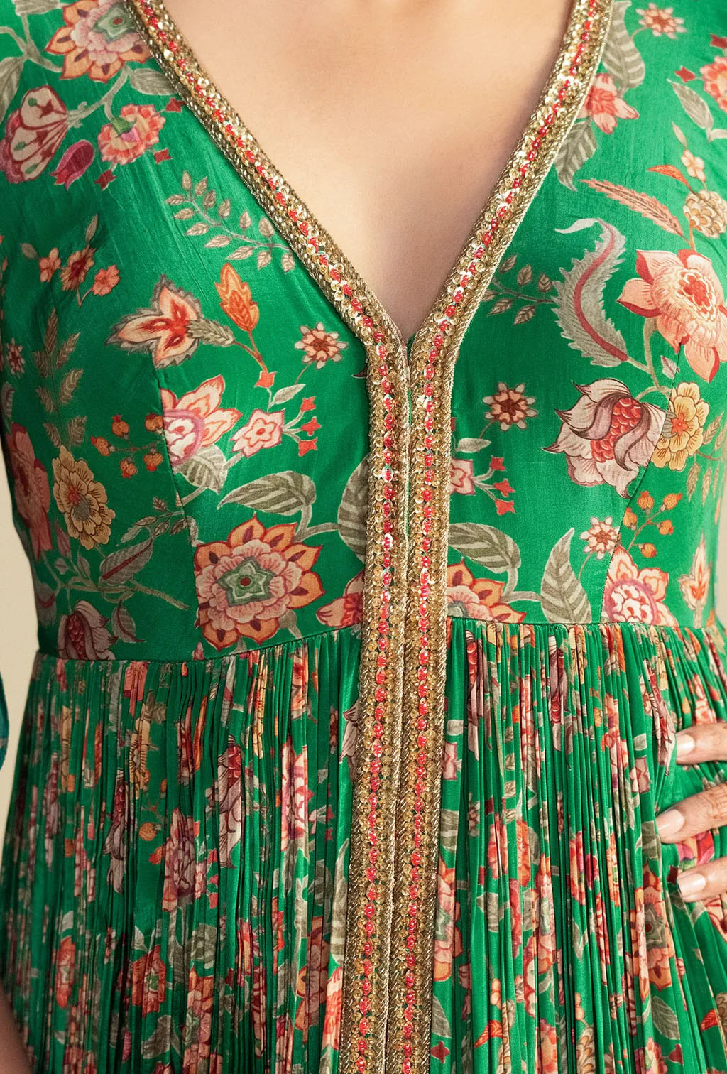 Marine Green Front Slit Jacket Kurta Set