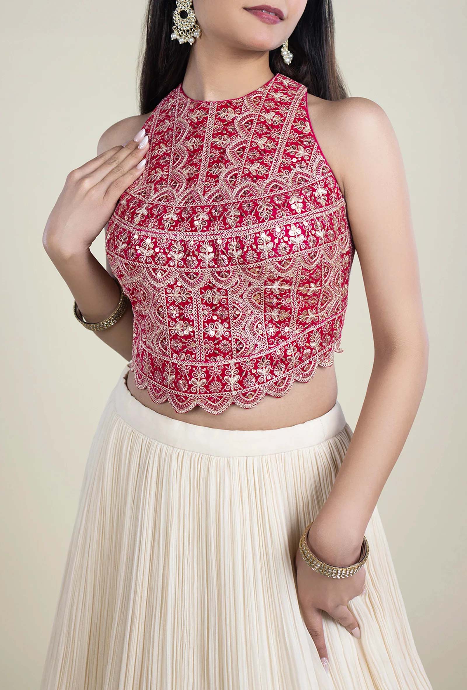 Heavy Jharoka Embellished High Neck Blouse