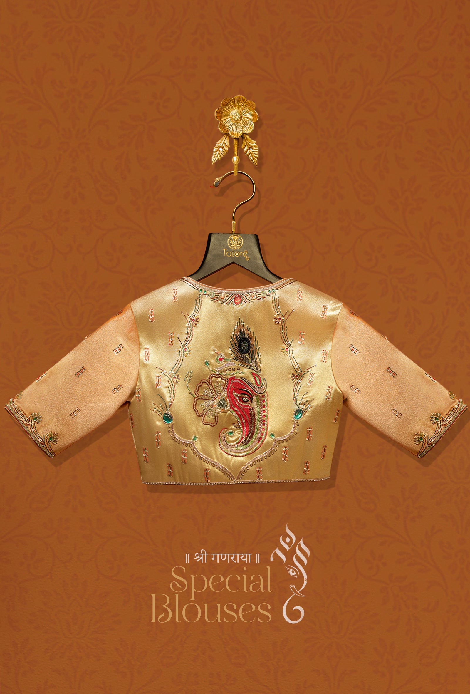 Gold-Orange Ganpati Blouse 3