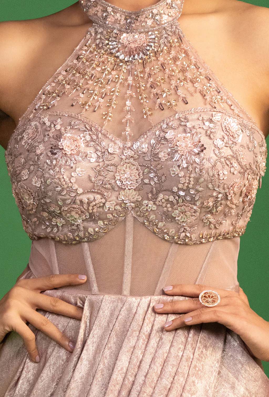 Sabrina Pale Mauve Corset Style Fishtail Gown