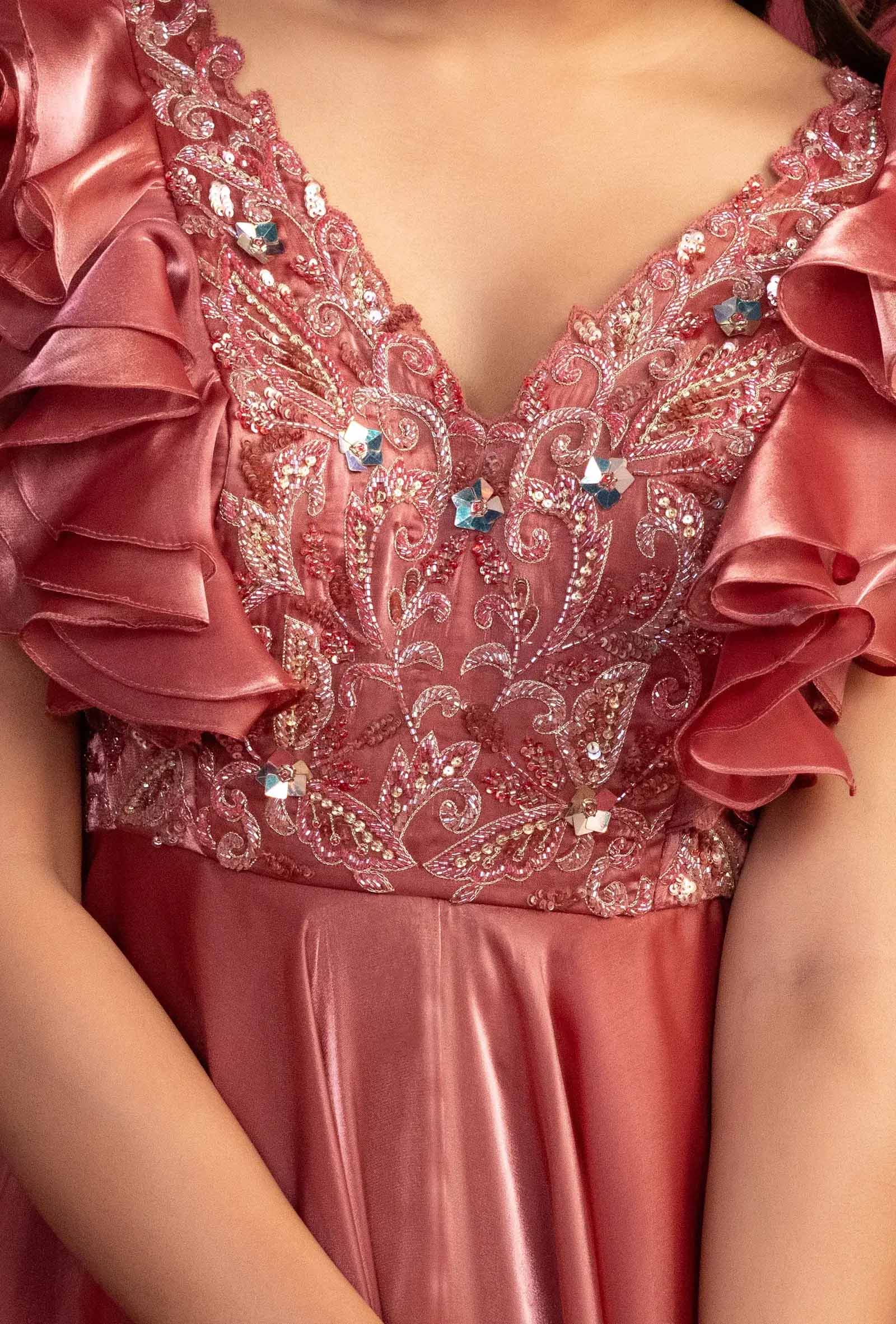 Ruby Dusty Red Glass Tissue Gown