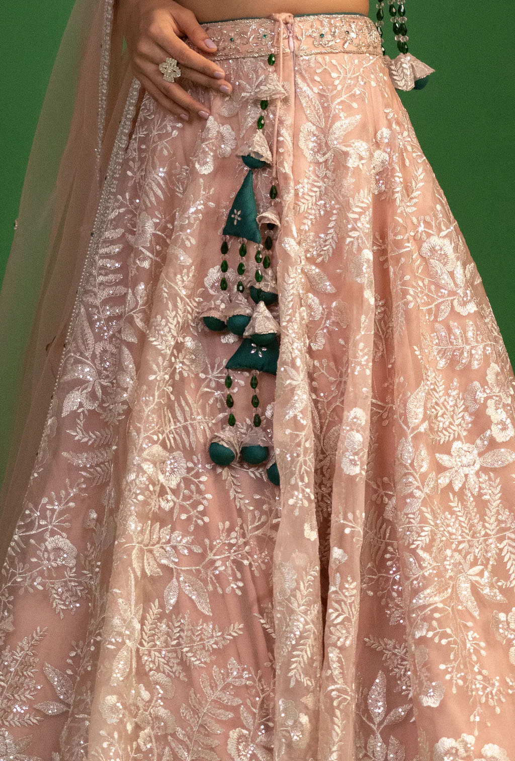 Camille Peach Embellished Cut Dana Organza Lehenga Set