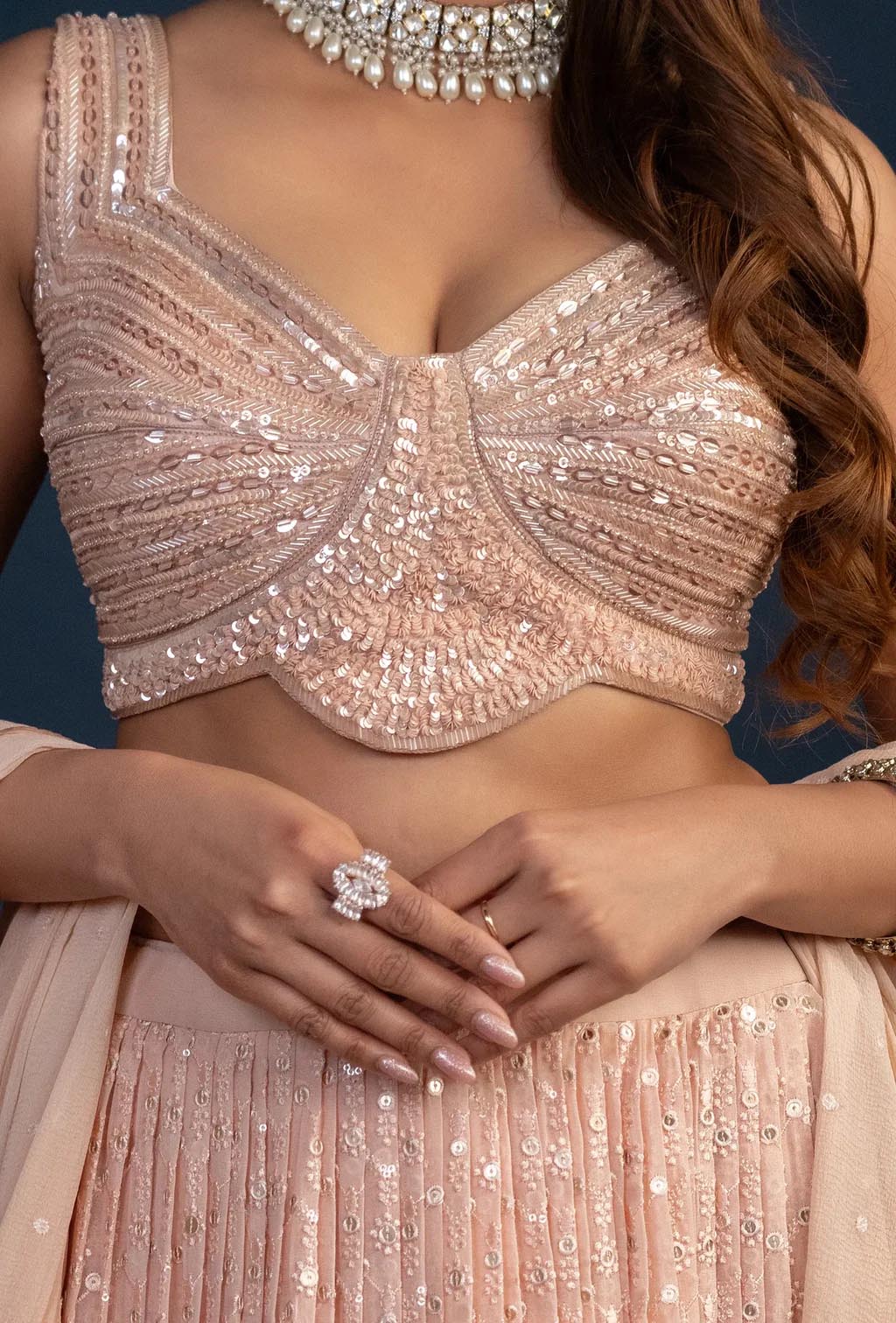 Eden Light Pink Dupion Silk Blouse With Chiffon Dupatta Lehenga Set