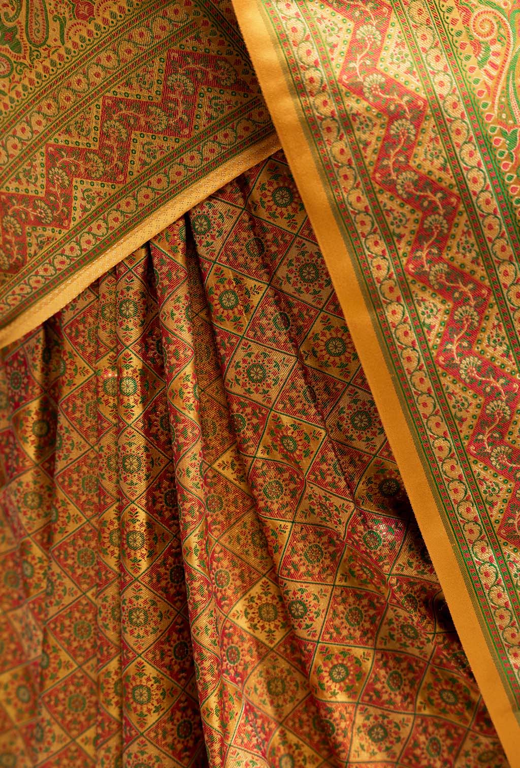 Mustard Yellow Floral work Patola Saree