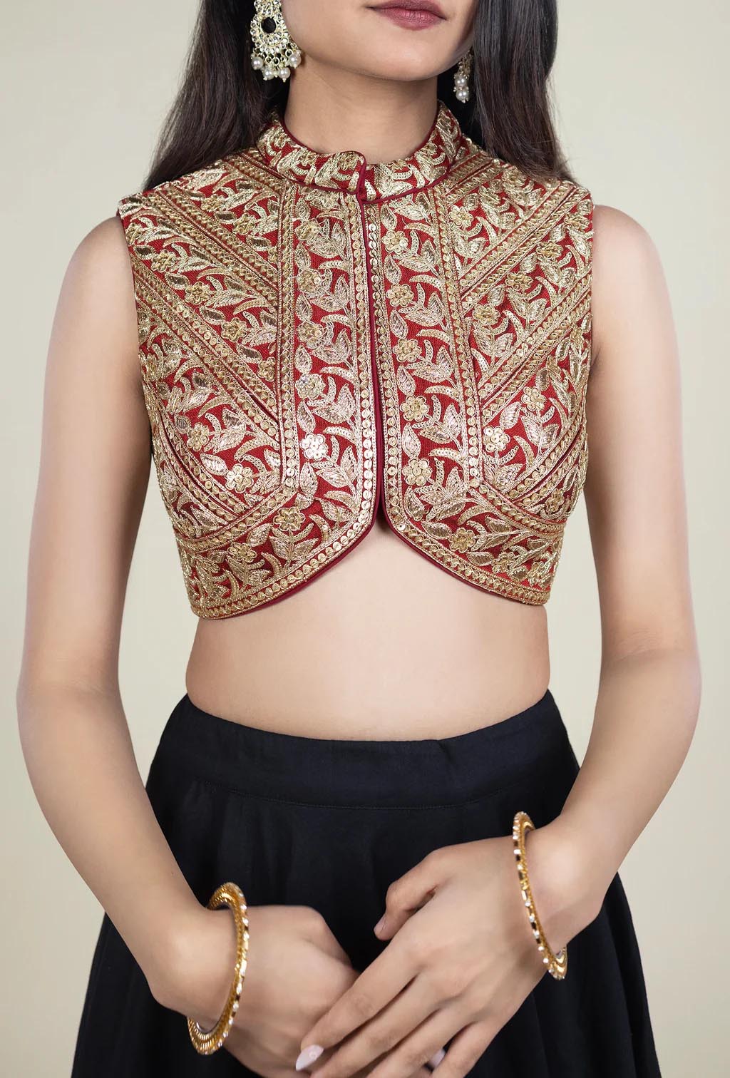 Maroon Sequence and Zardozi Hand Embroidery Blouse