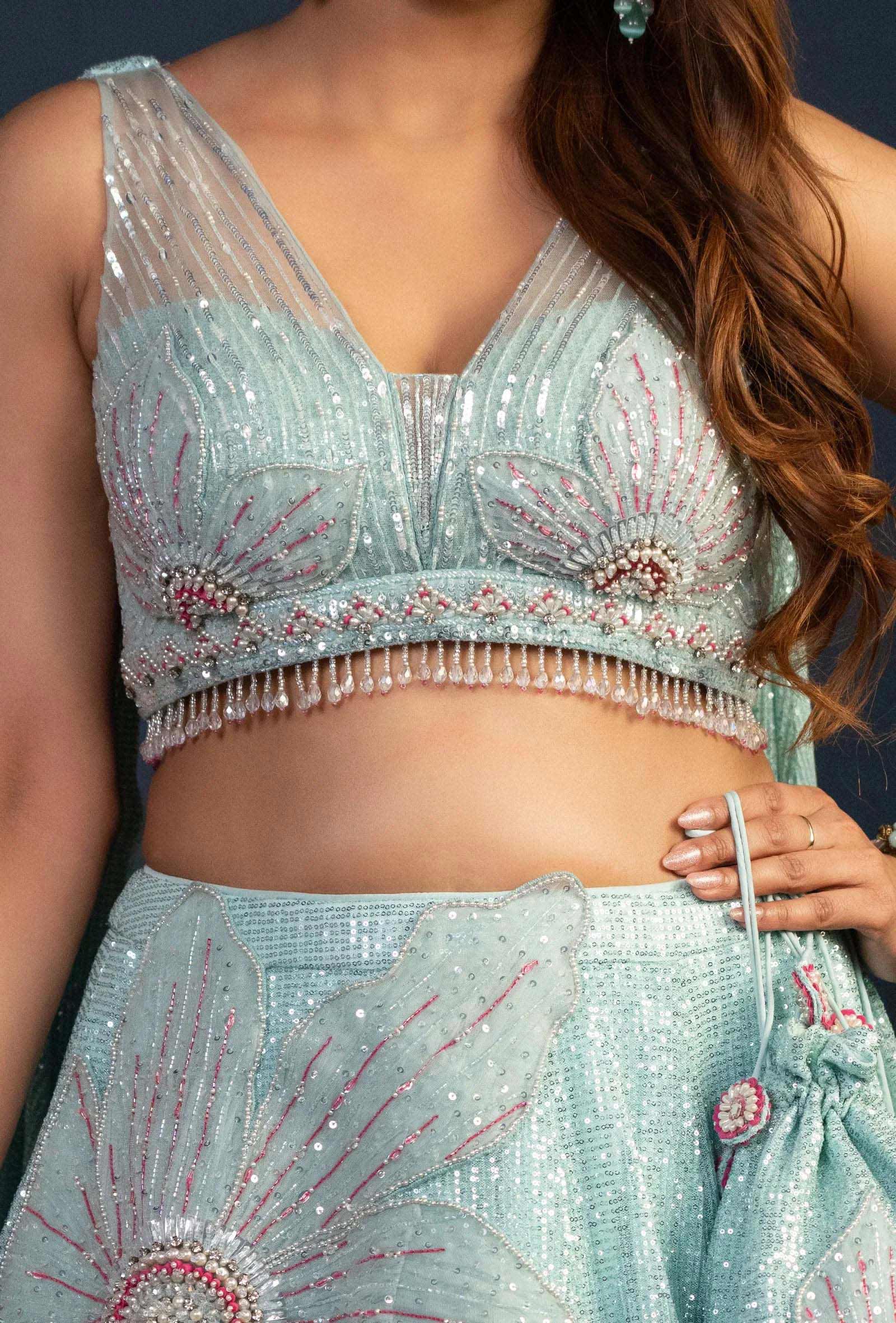 Sienna Sky Blue Applique work Lehenga Set