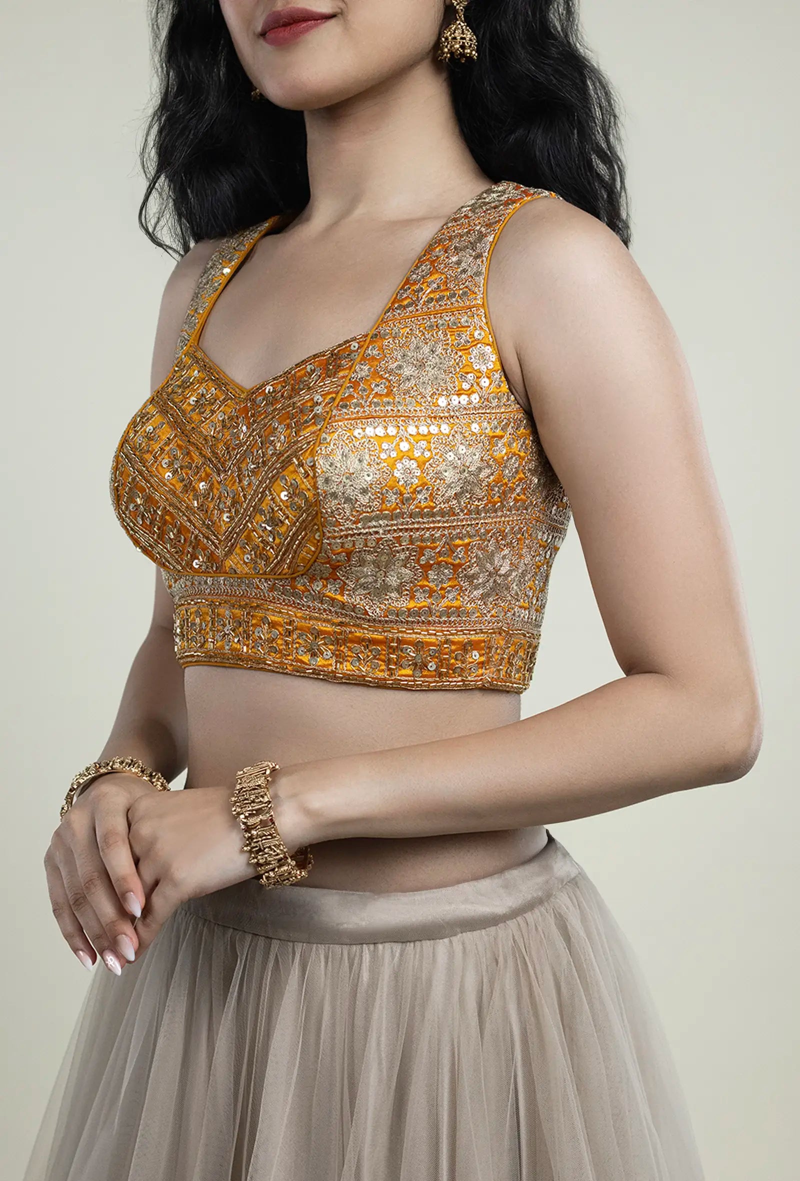 TJBL00032_2 Mustard Yellow Designer Blouse