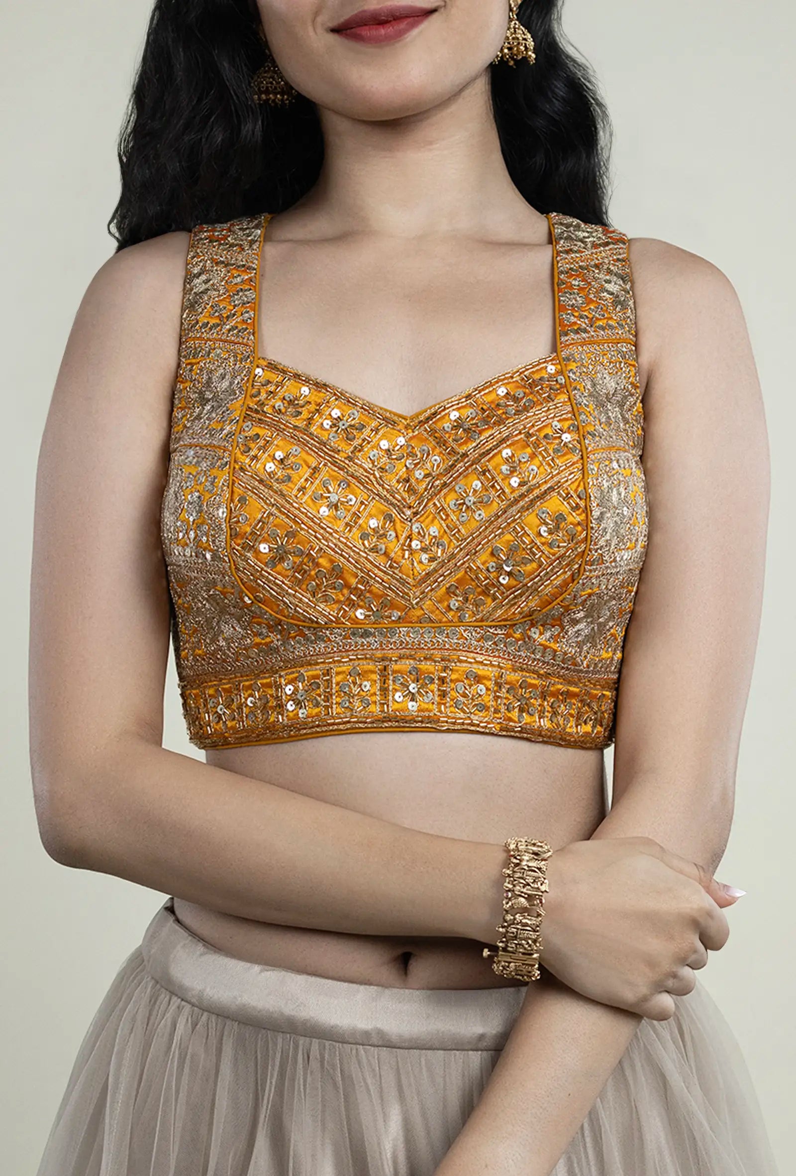 TJBL00032_5 Mustard Yellow Designer Blouse